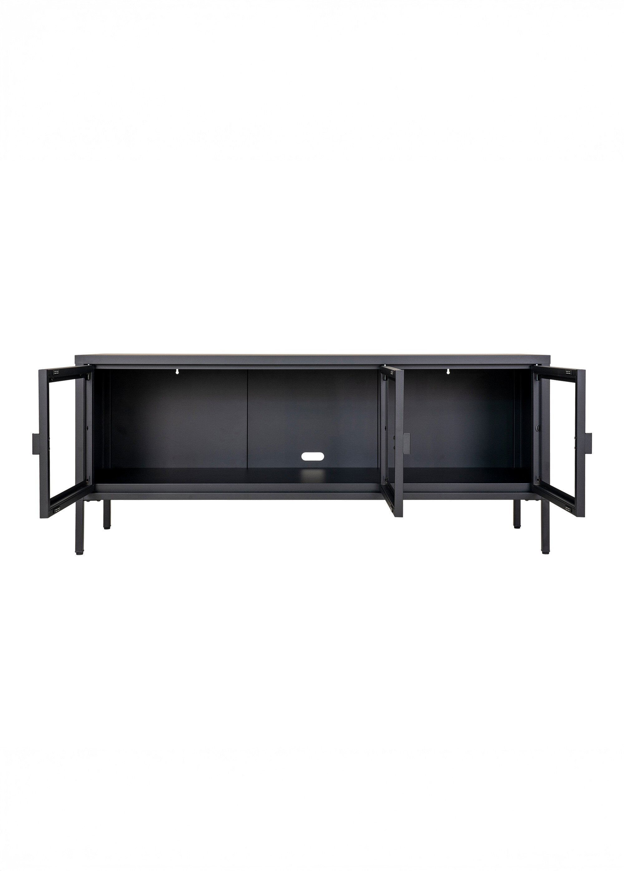 Meuble bas Banc TV acier et portes verre NOIR HN-3001055 DE2