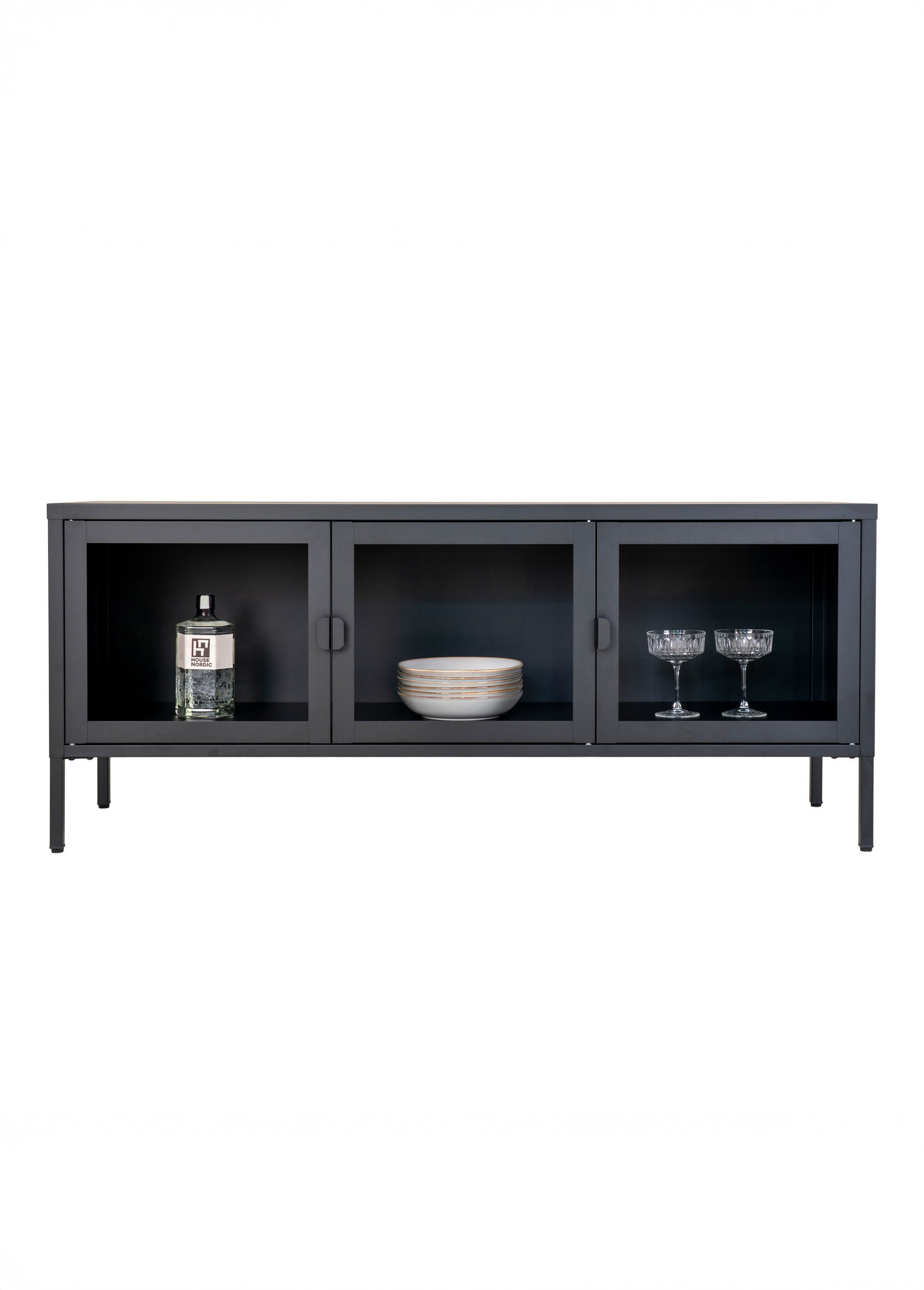Meuble bas Banc TV acier et portes verre NOIR HN-3001055 DE3