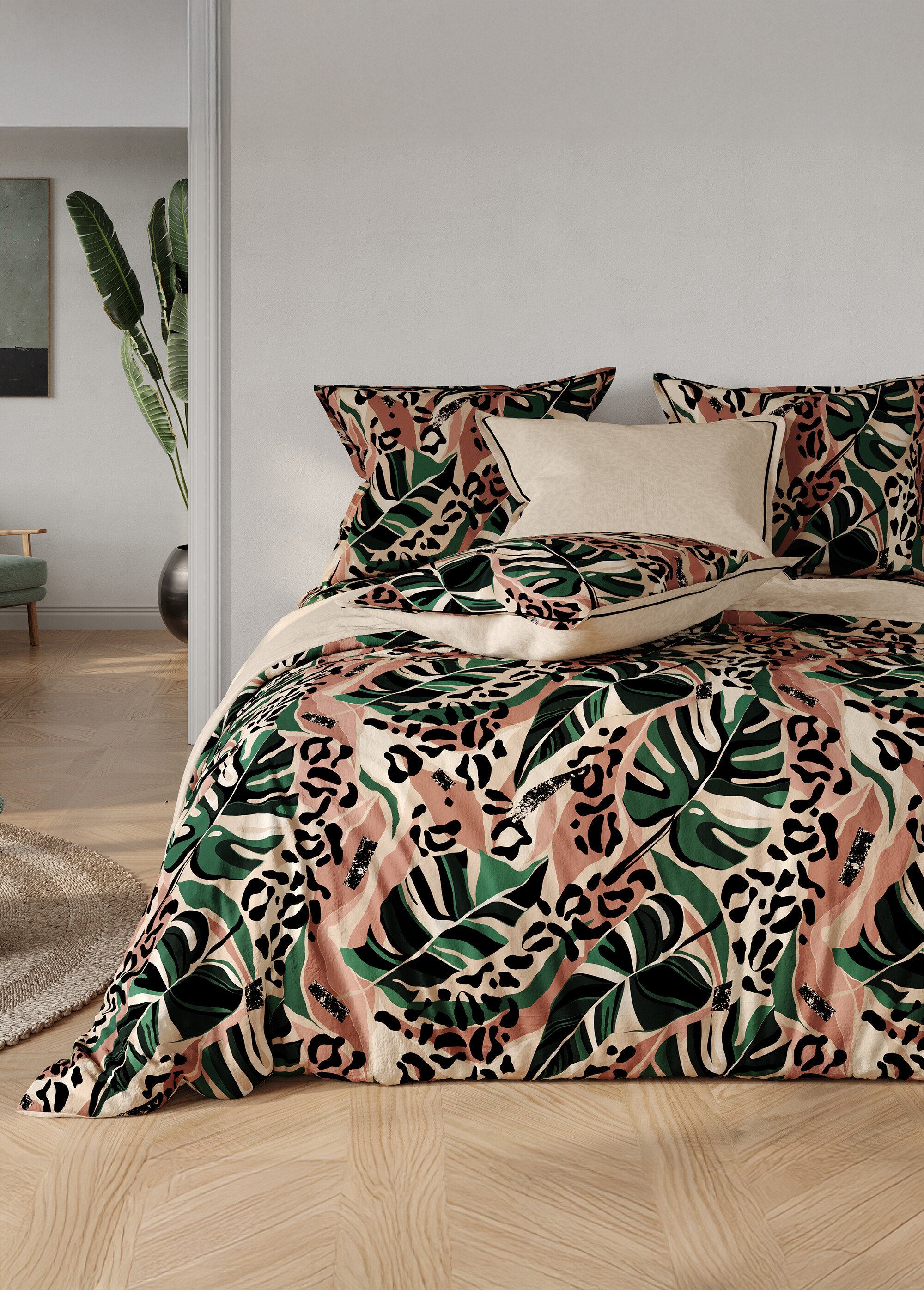 Parure housse de couette coton, jungle