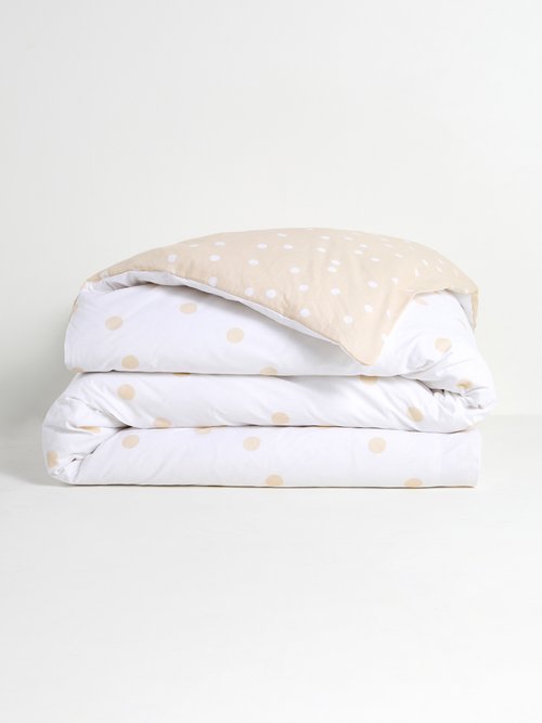 Parure housse de couette coton, pois BLANC ET BEIGE ZAC-BILLY DE1