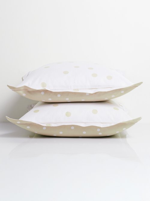 Parure housse de couette coton, pois BLANC ET BEIGE ZAC-BILLY DE2