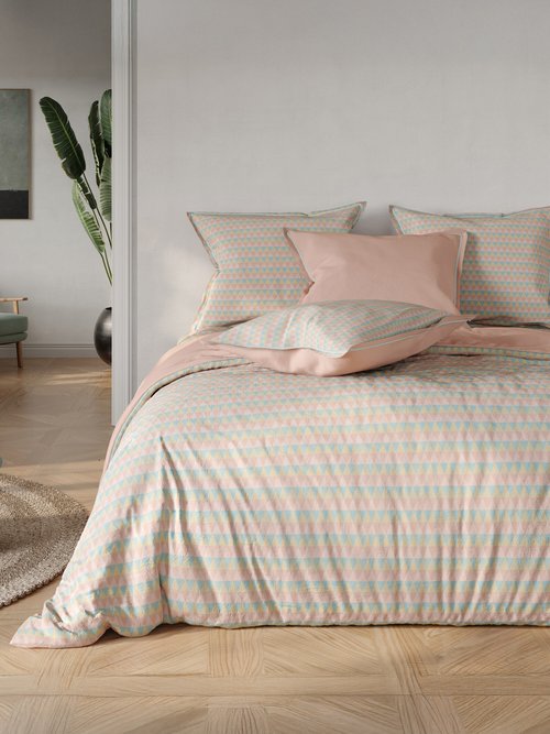 Parure housse de couette coton, triangle Rose ZAC-ELLA FA1
