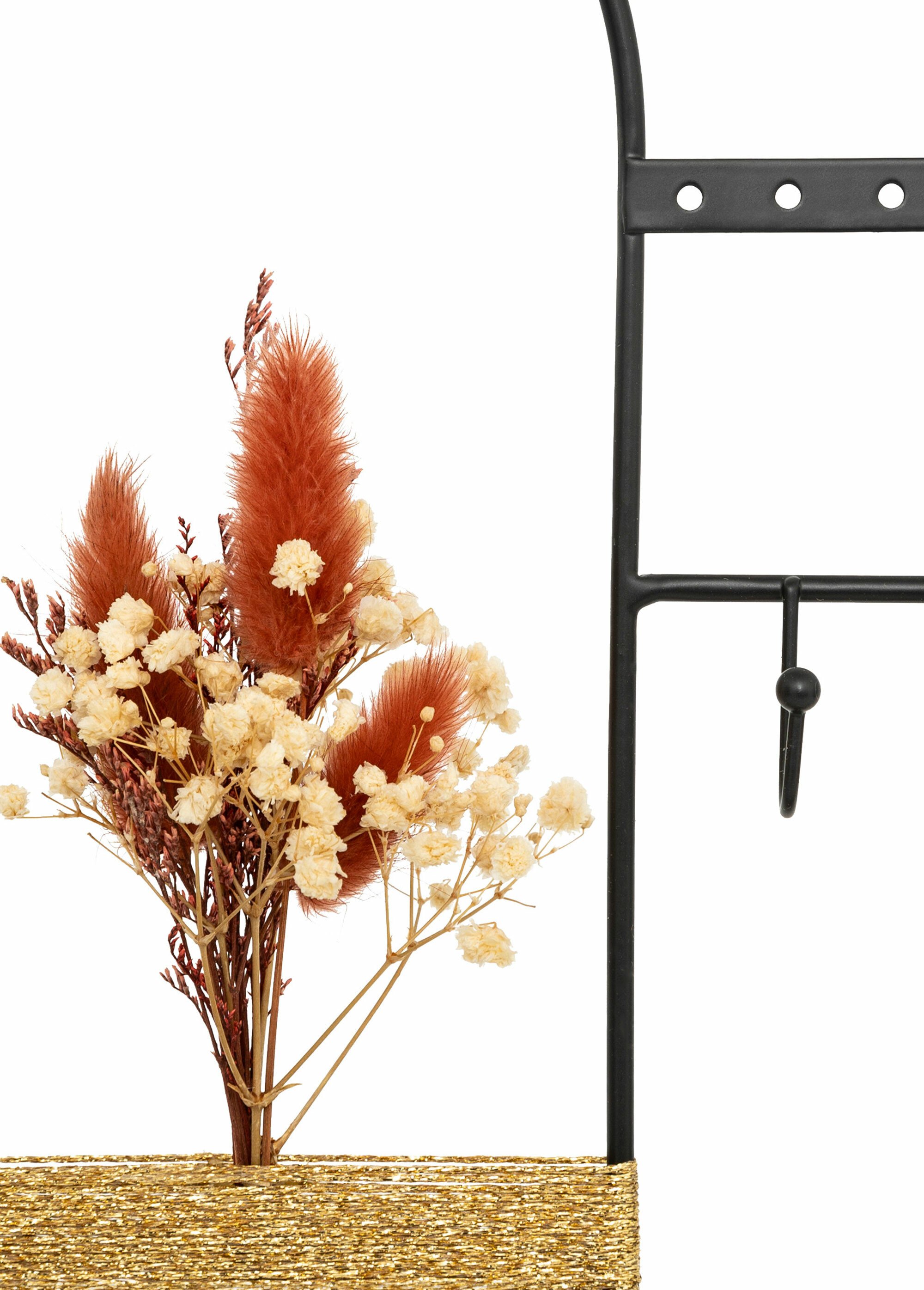 Porte bijoux déco fleurs séchées, métal