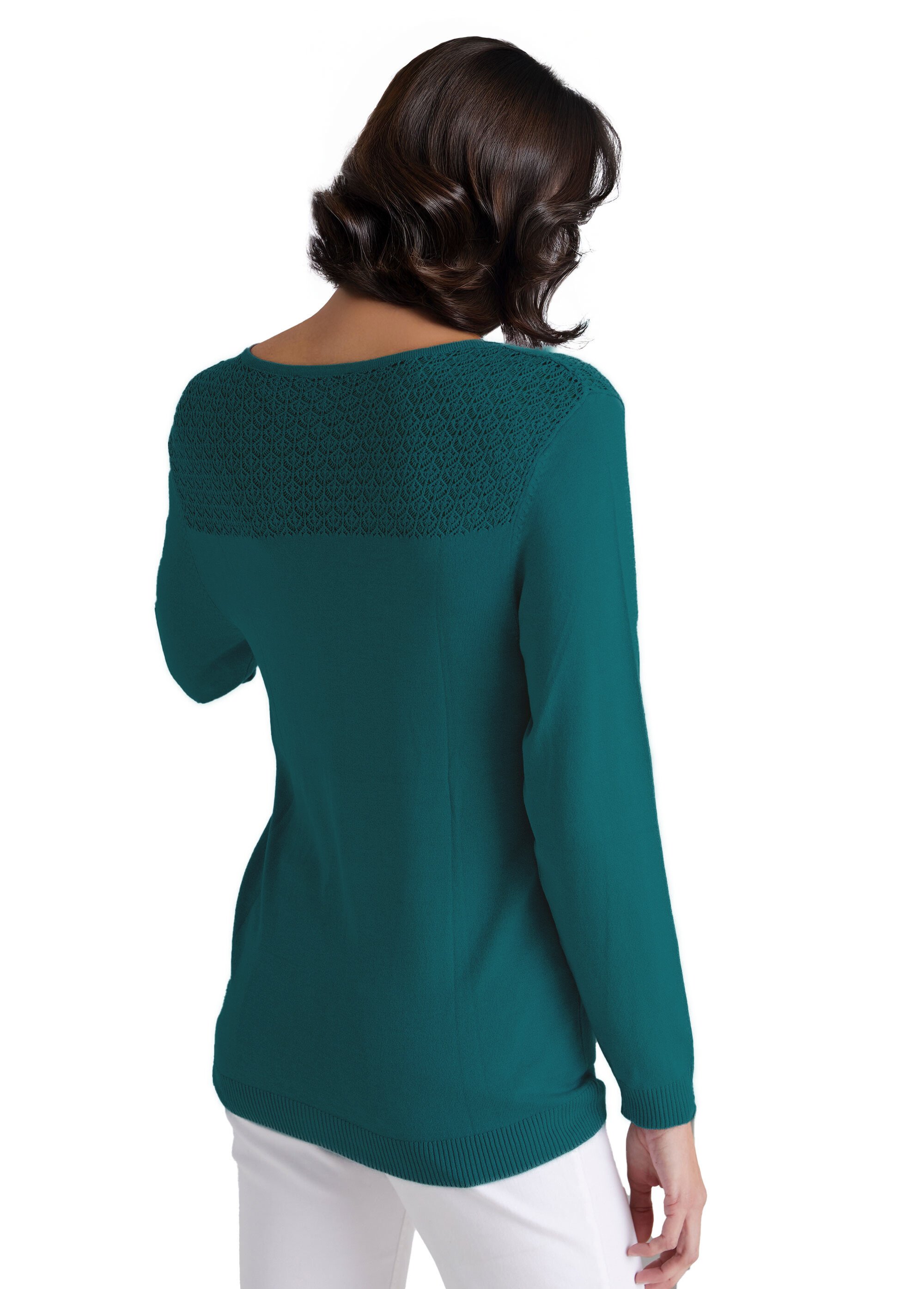 Pull col rond empiècements ajourés