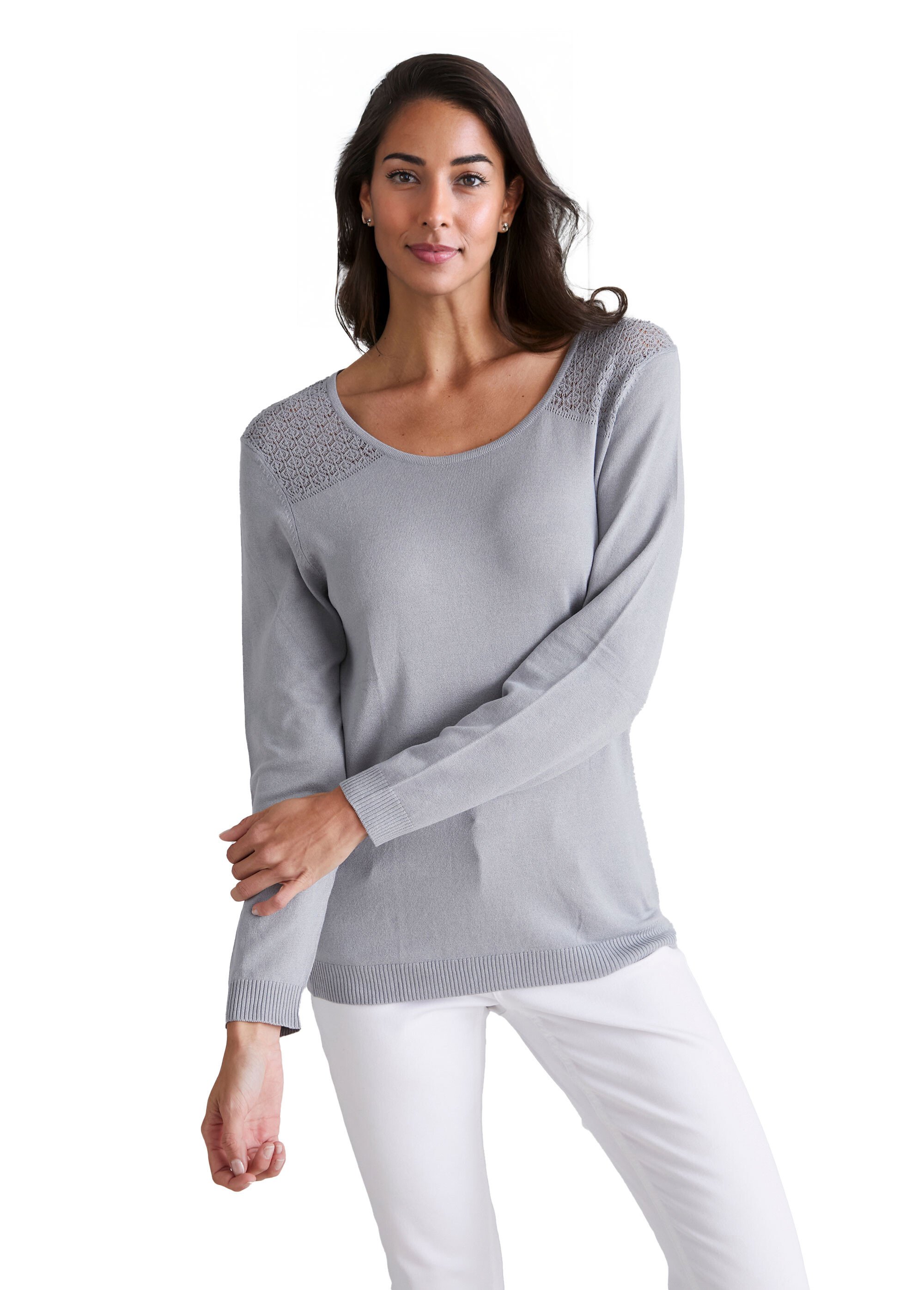 Pull col rond empiècements ajourés