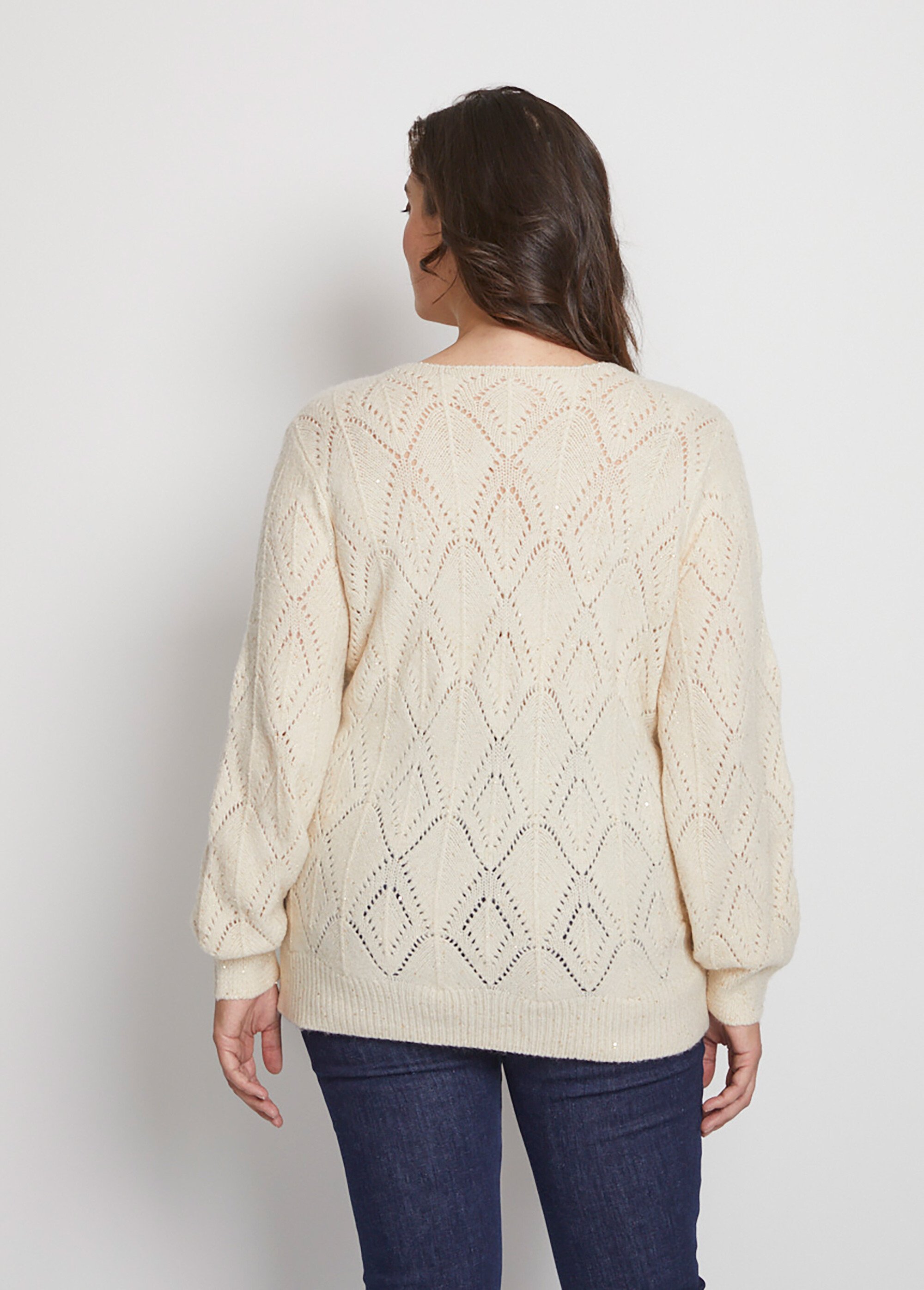 Pull maille ajourée scintillante col rond
