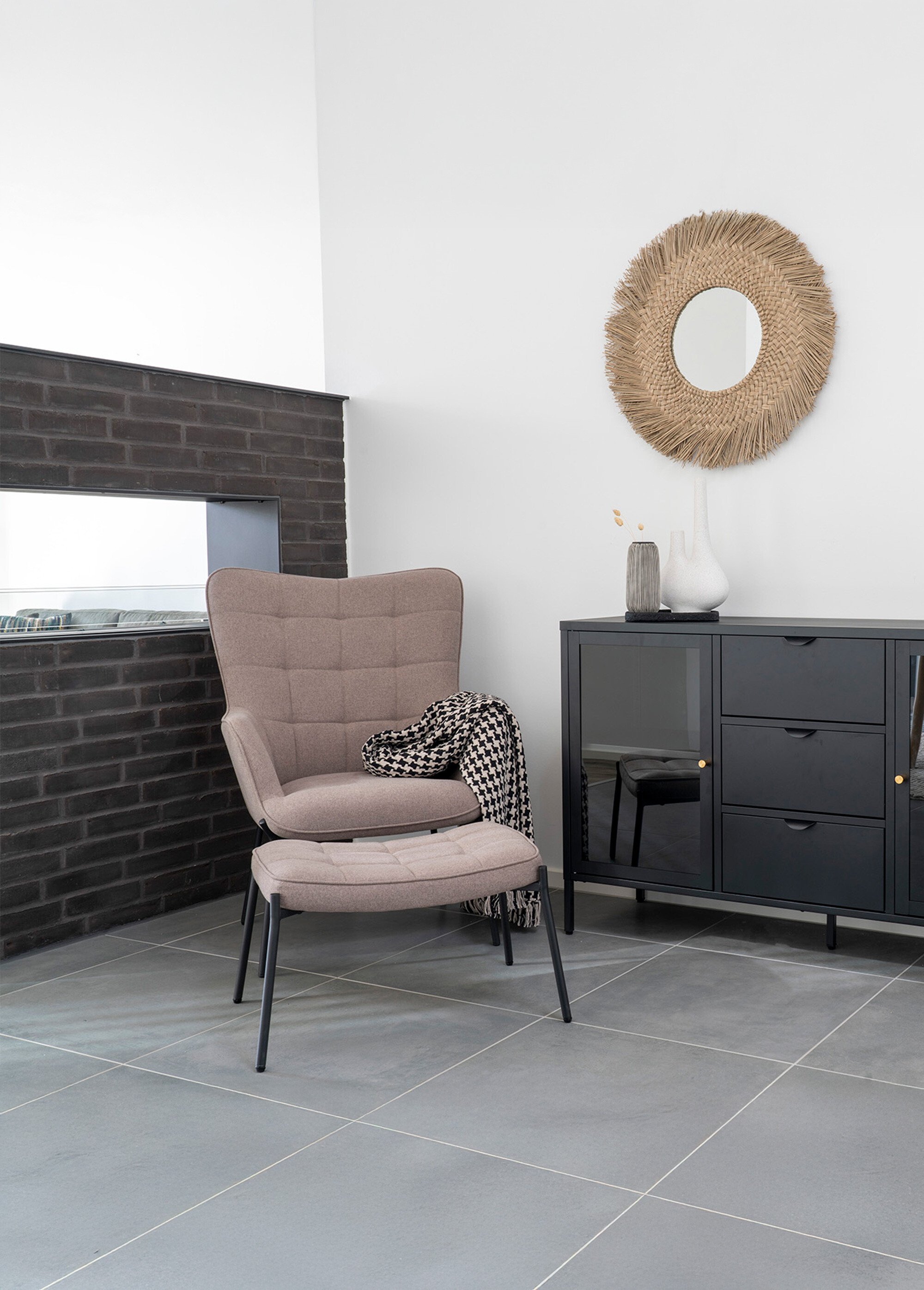 Repose pieds capitonné, pieds métal BEIGE HN-1501139 SI1