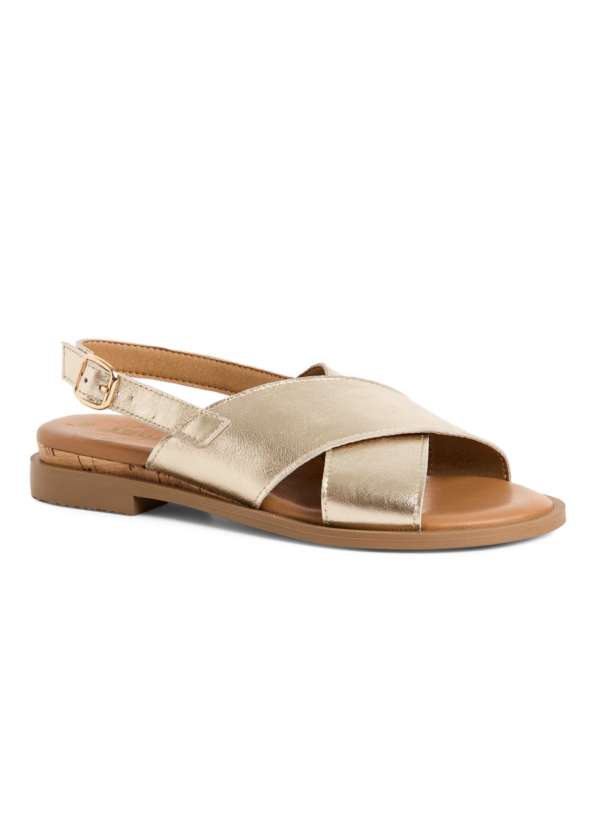Sandales brides croisées, cuir métallisé