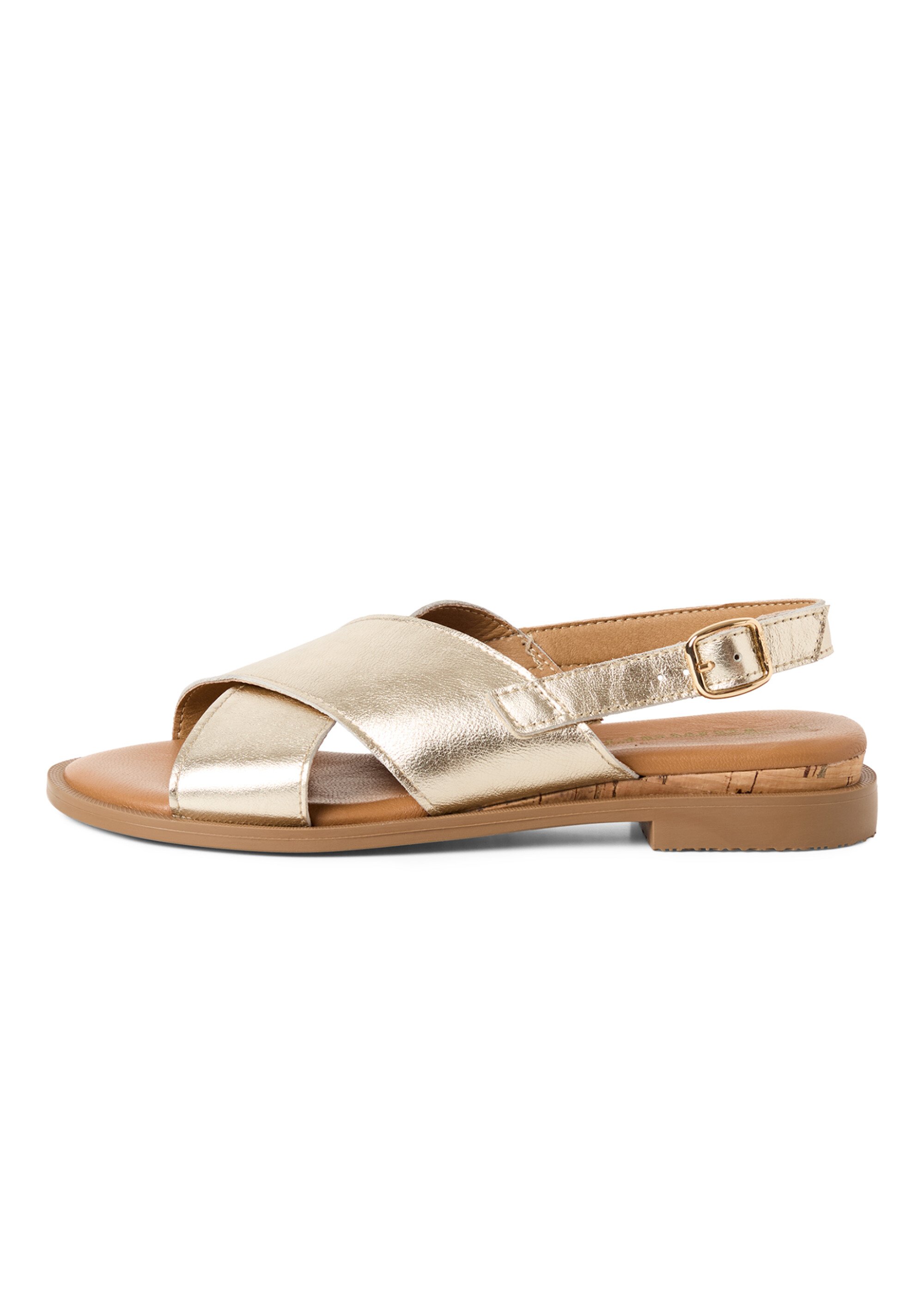 Sandales brides croisées, cuir métallisé Femme Doré TAM12810244 GA1