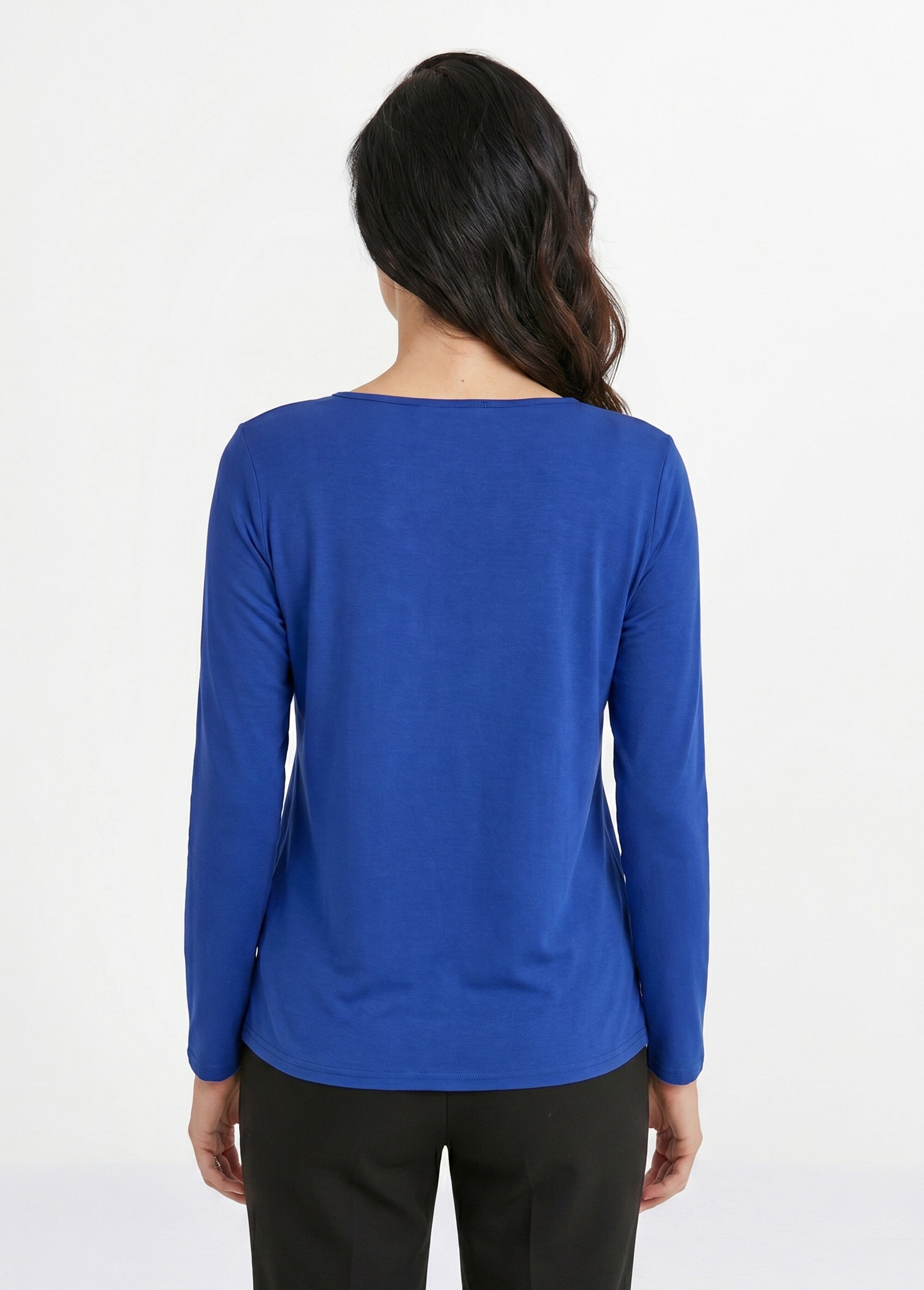 T-shirt court dentelle col V manches longues