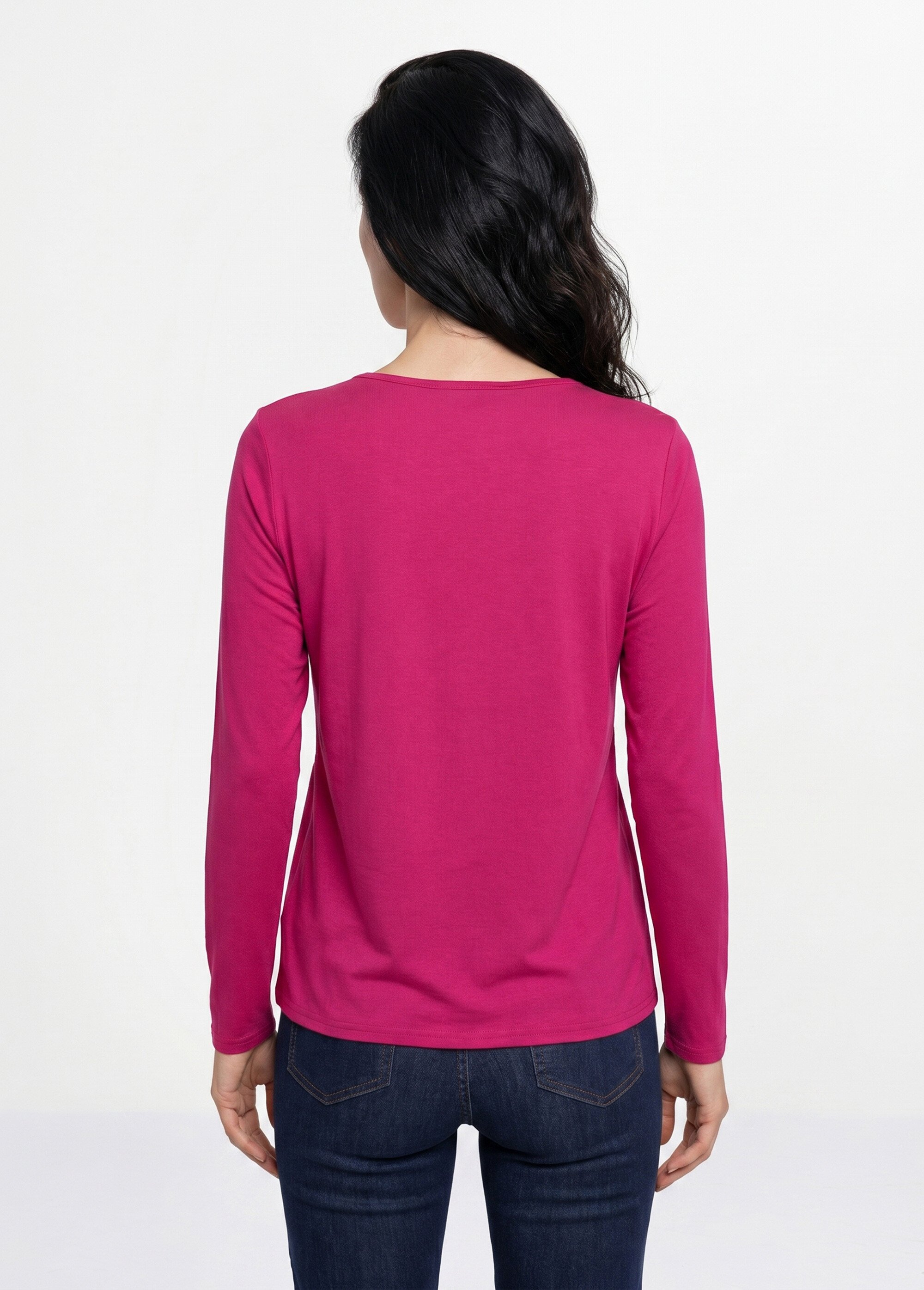 T-shirt court dentelle col V manches longues