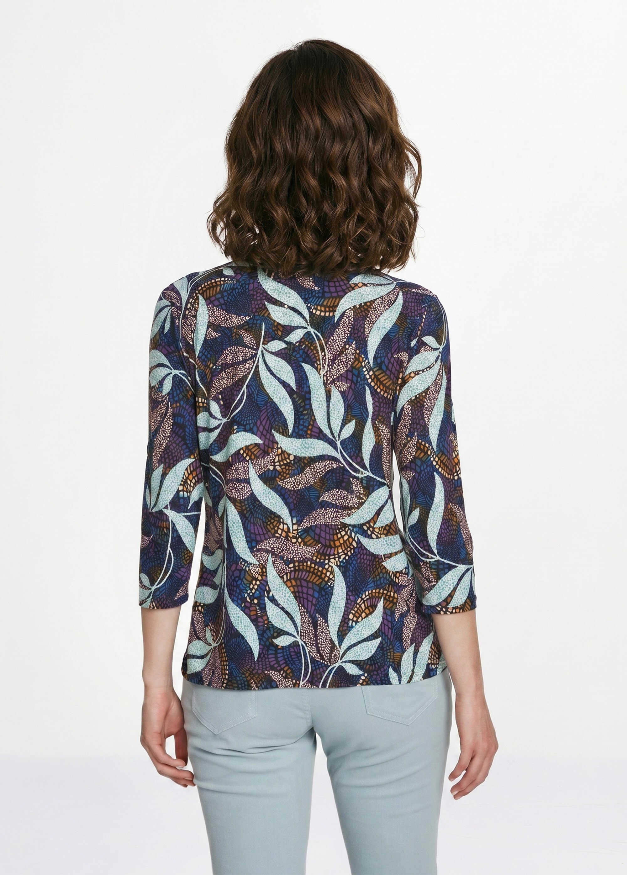T-shirt droit manches 3/4 imprimé feuillage Femme Bleu CUMATRA DO1