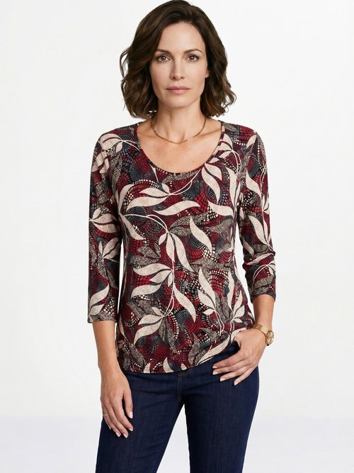 T-shirt droit manches 3/4 imprimé feuillage Femme Rose CUMATRA FA1