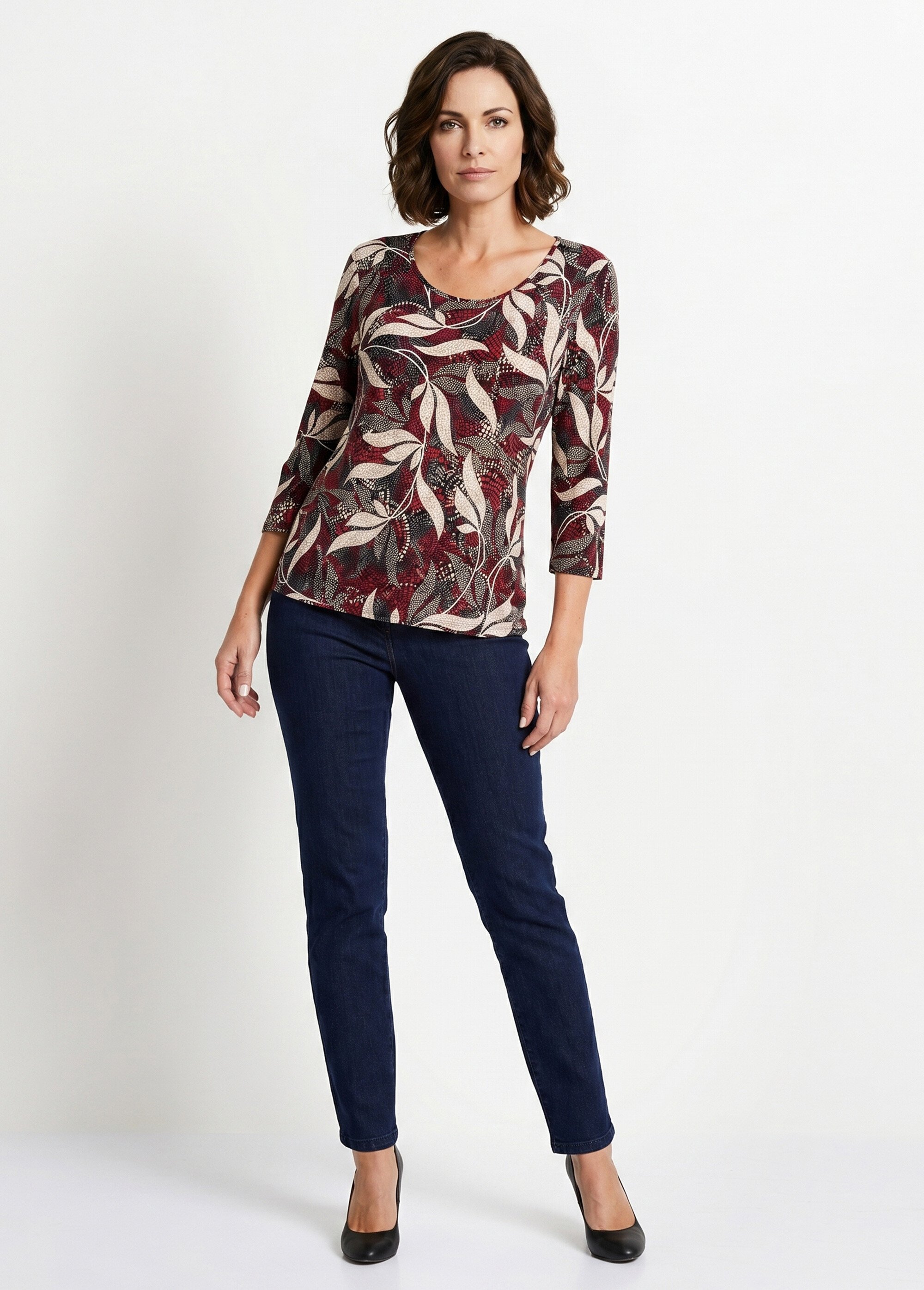 T-shirt droit manches 3/4 imprimé feuillage Femme Rose CUMATRA SI1