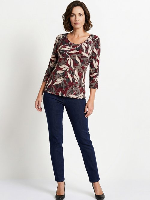 T-shirt droit manches 3/4 imprimé feuillage Femme Rose CUMATRA SI1