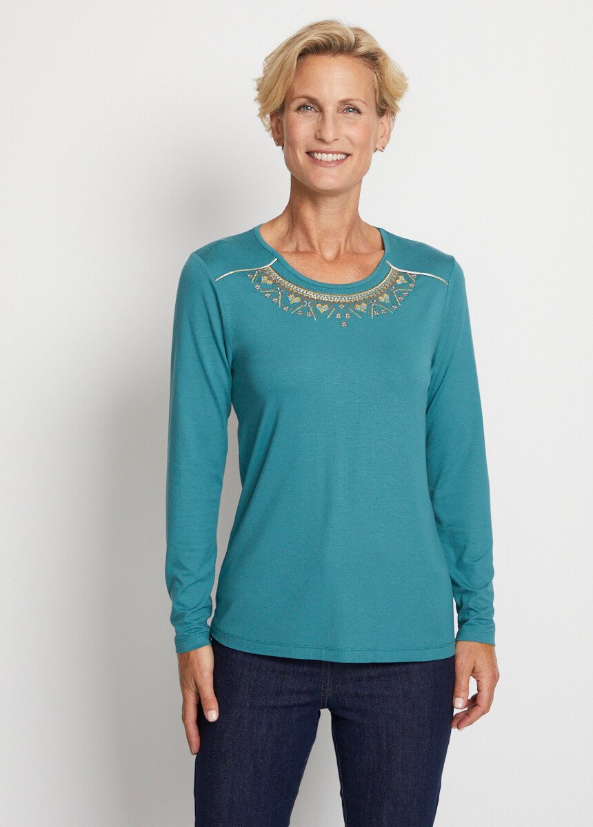 T-shirt uni brodé manches longues