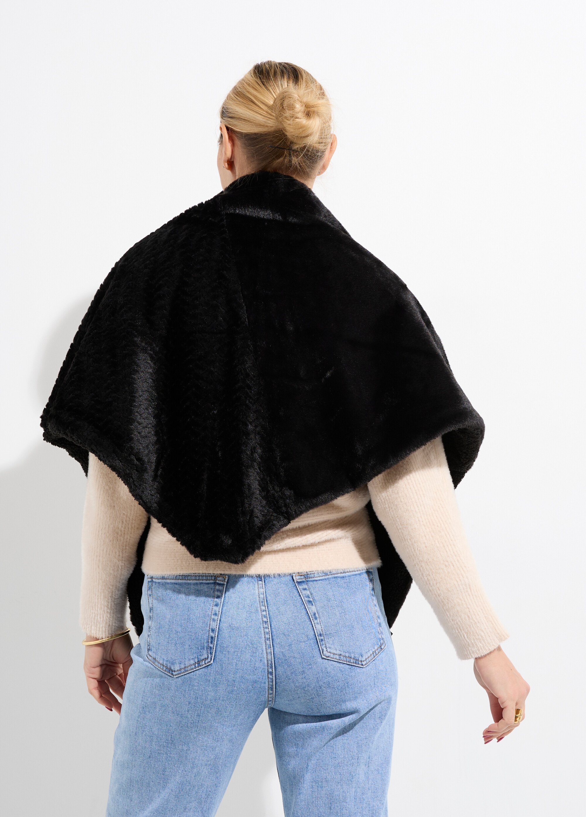 Tour de cou fausse fourrure à boutonner Femme Noir TOPJC24175 DO1