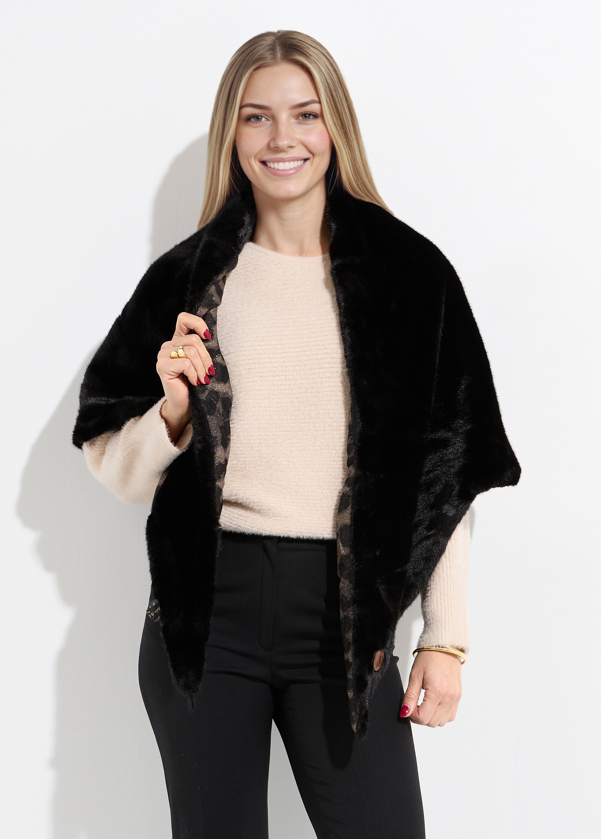 Tour de cou fausse fourrure léopard Femme Noir TOPTD9-3 FA1