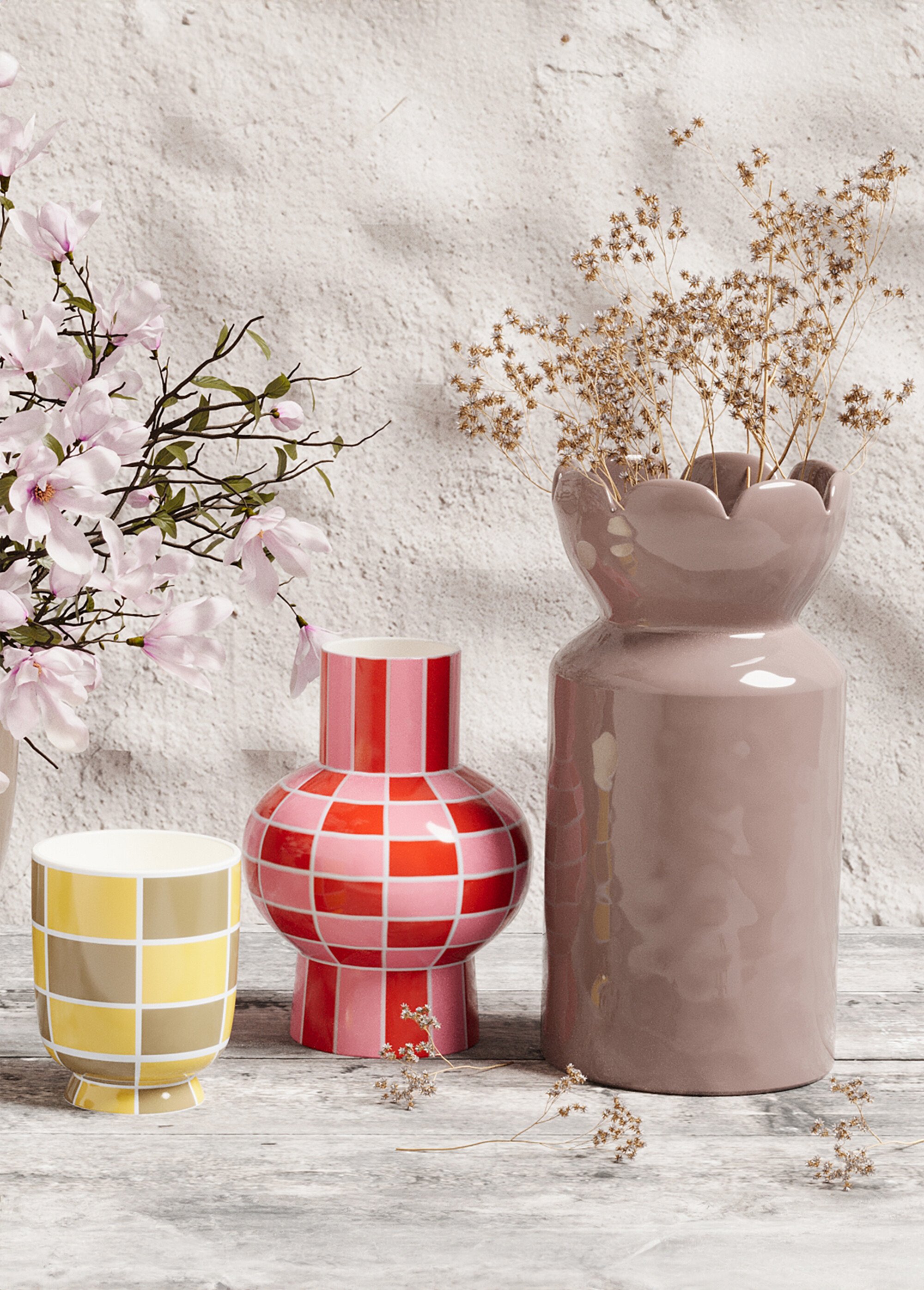 Vase en céramique avec col tulipe Rose POT-RIVOLI SF1