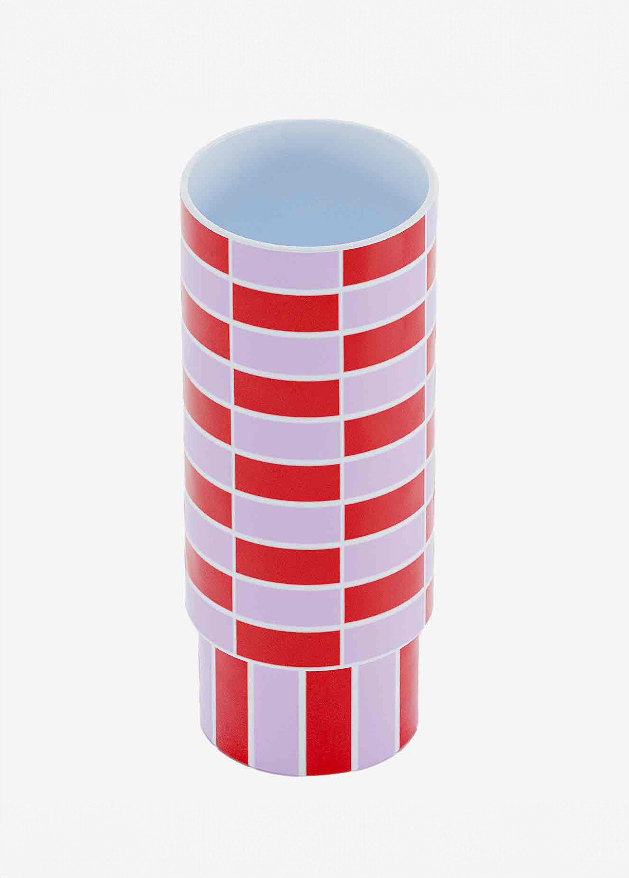 Vase haut en céramique motif damier