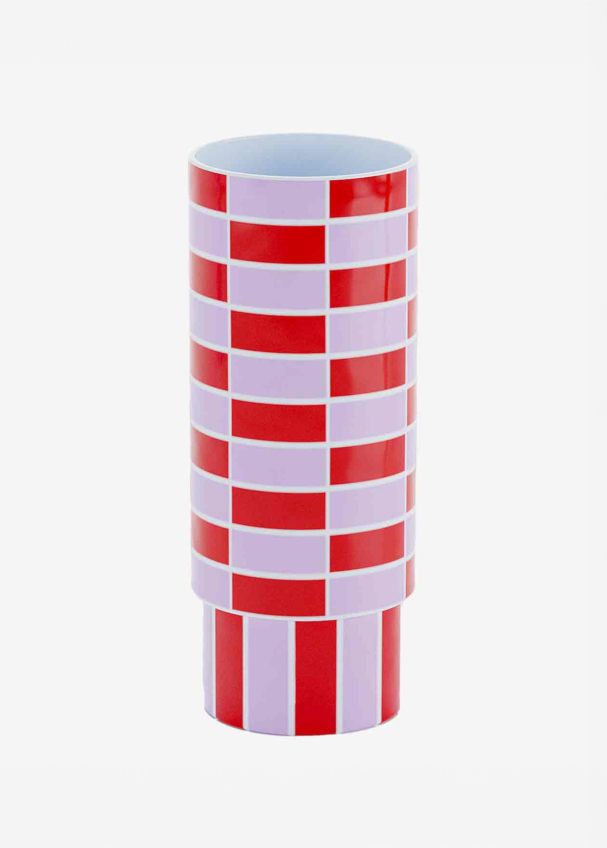 Vase haut en céramique motif damier