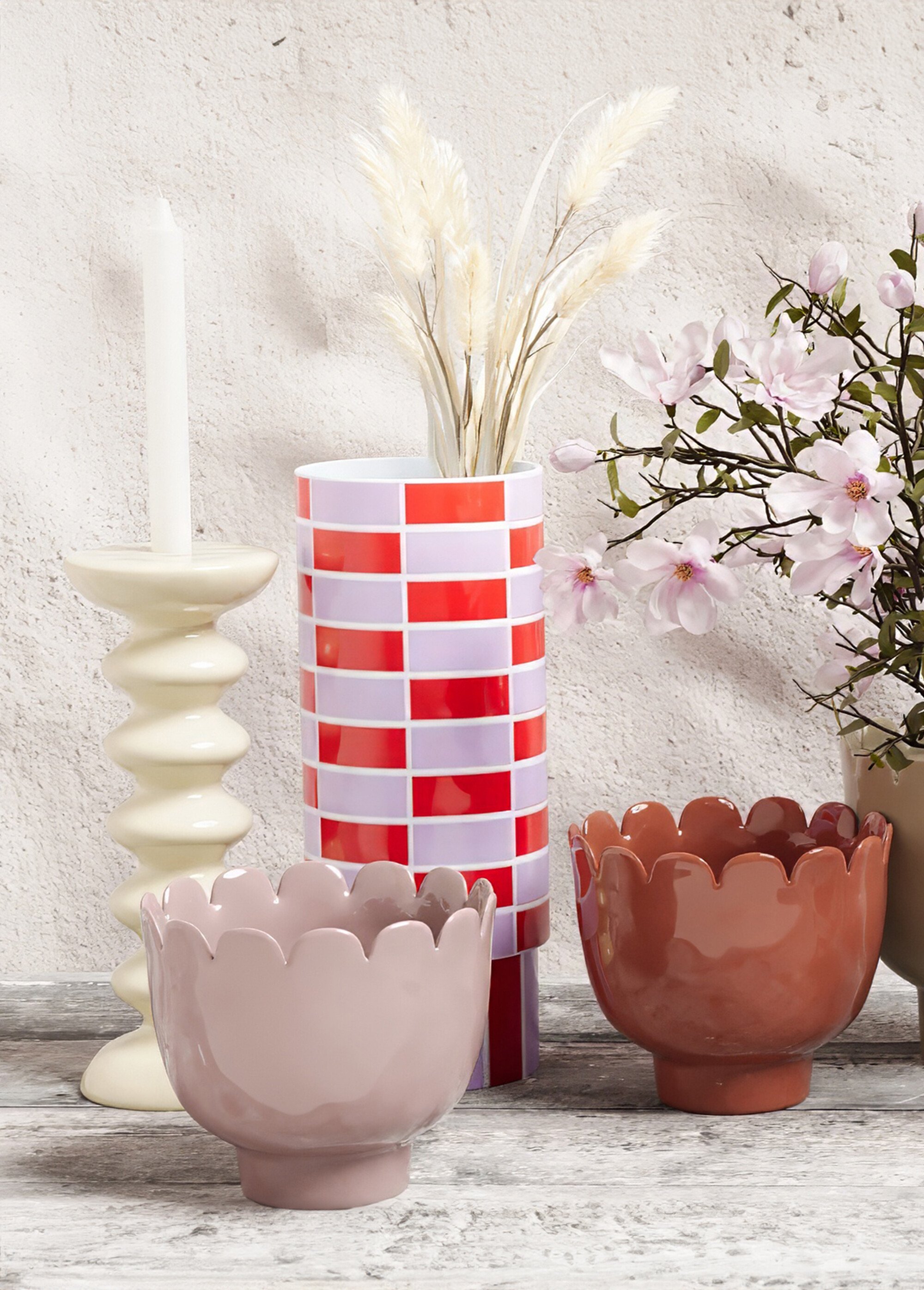 Vase haut en céramique motif damier Rouge POT-SOFIA SF1