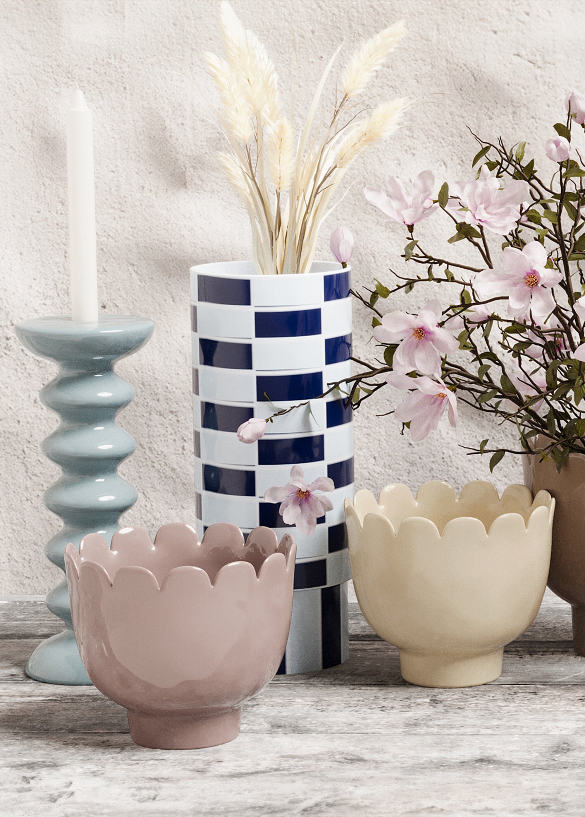 Vase haut en céramique motif damier Bleu POT-SOFIA SF1