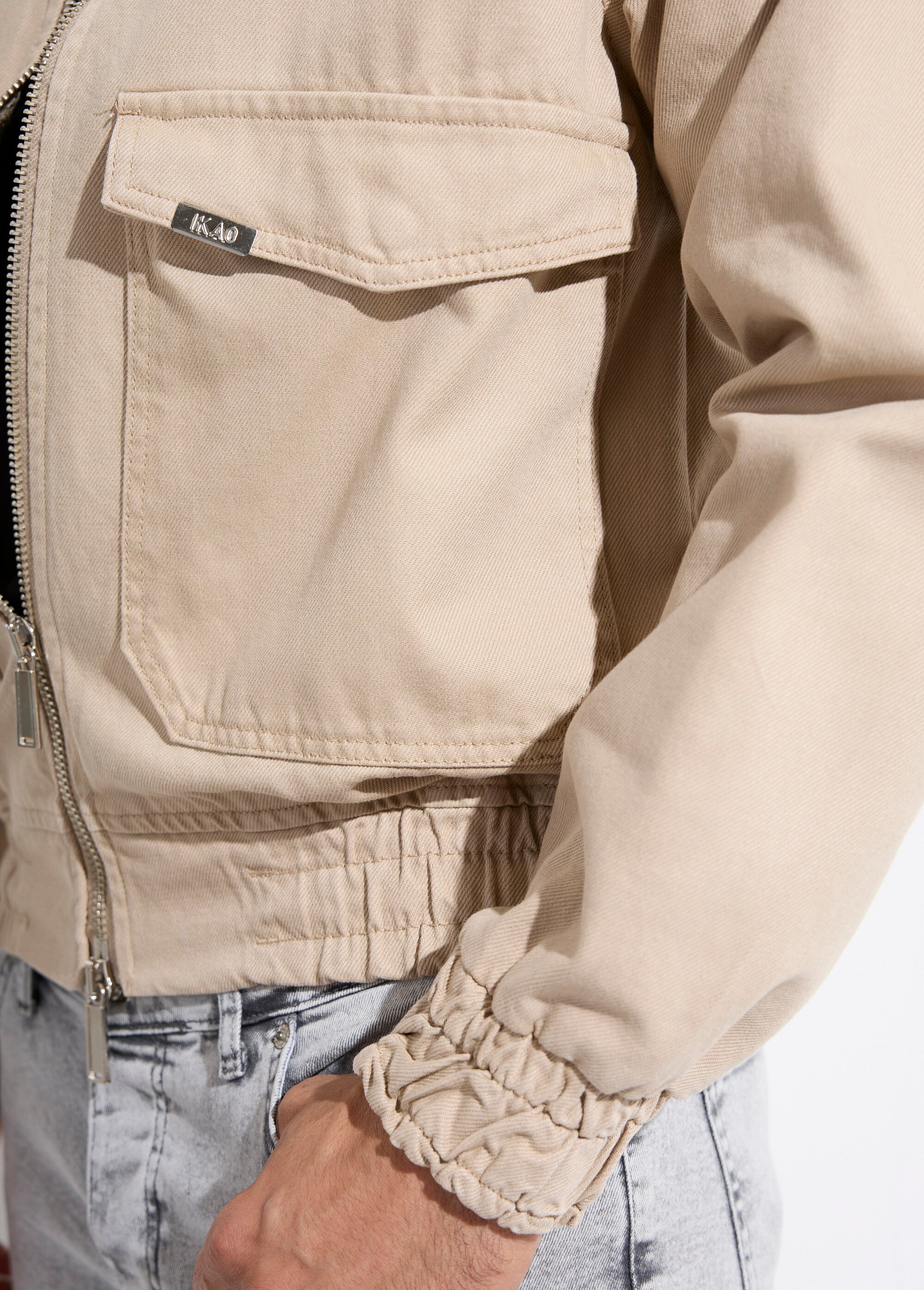 Veste en jean zippée détails élastiqués Homme Beige IKAVEST546-2018 DE2