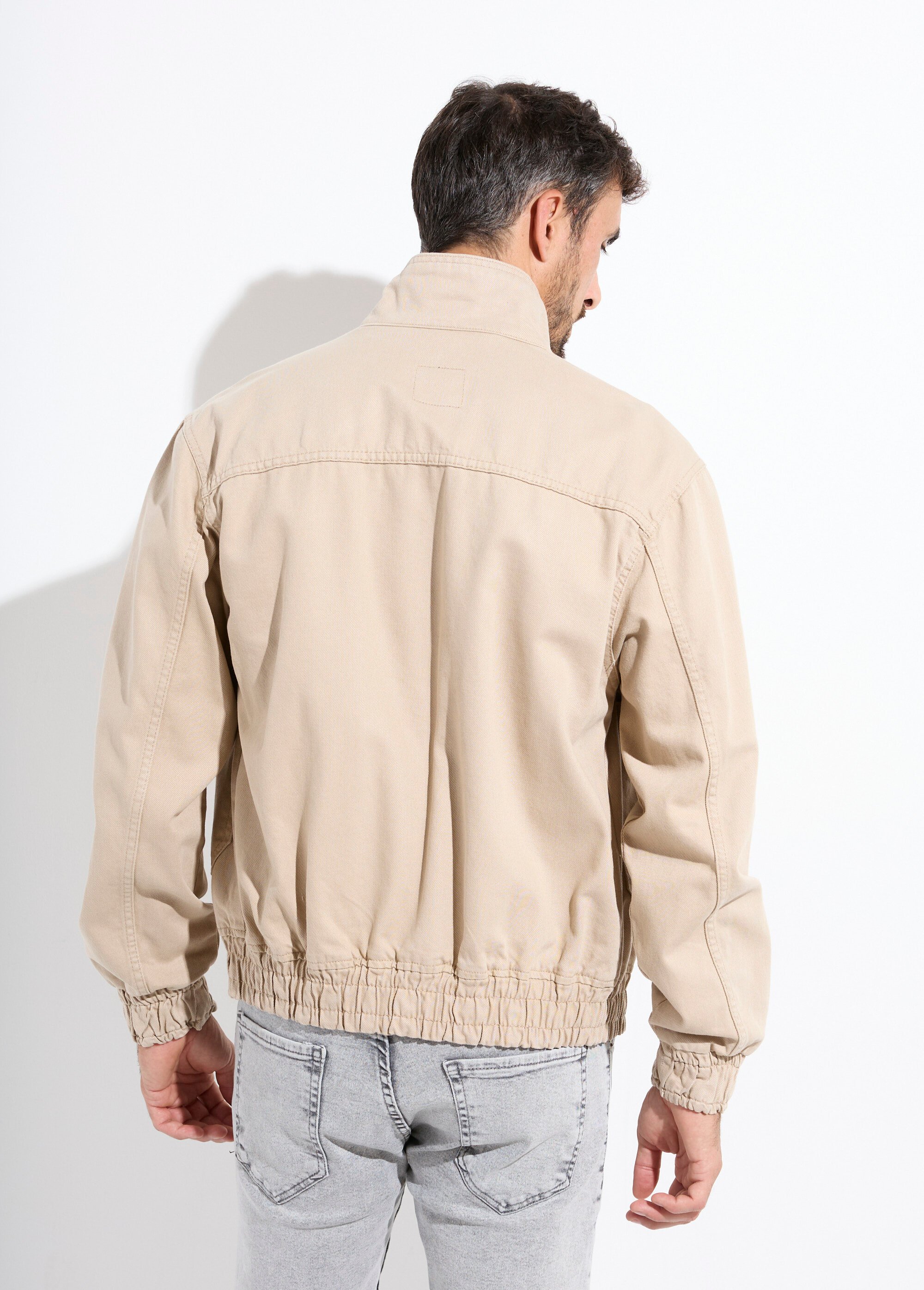 Veste en jean zippée détails élastiqués Homme Beige IKAVEST546-2018 DO1