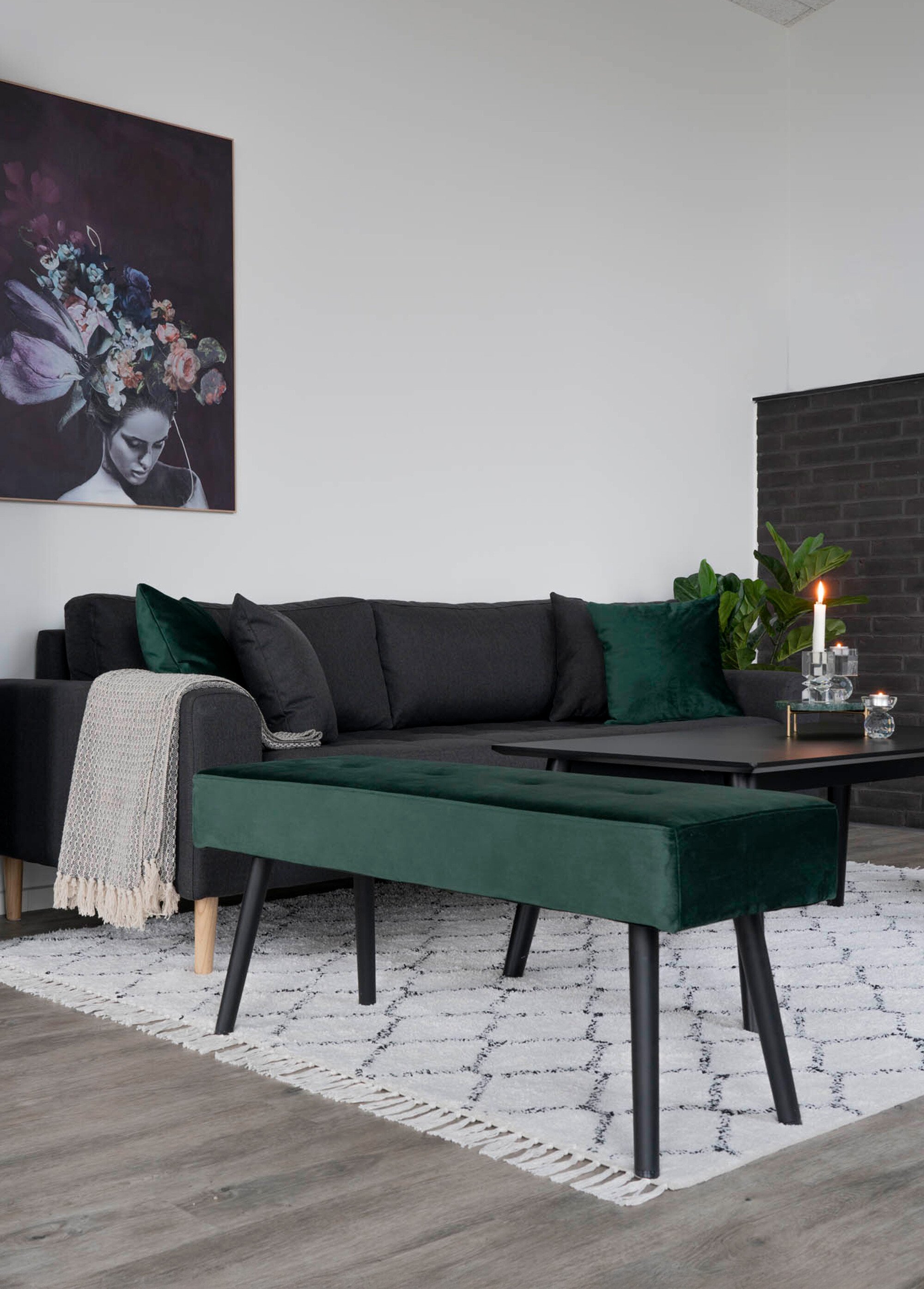 Banc en velours capitonné, pieds métal VERT HN-1401004 SI1