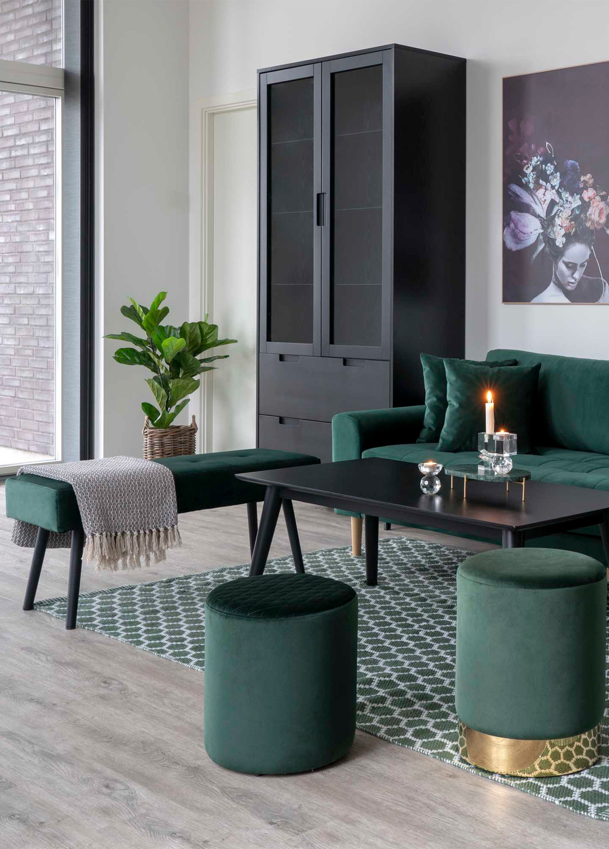 Banc en velours capitonné, pieds métal VERT HN-1401004 SI2