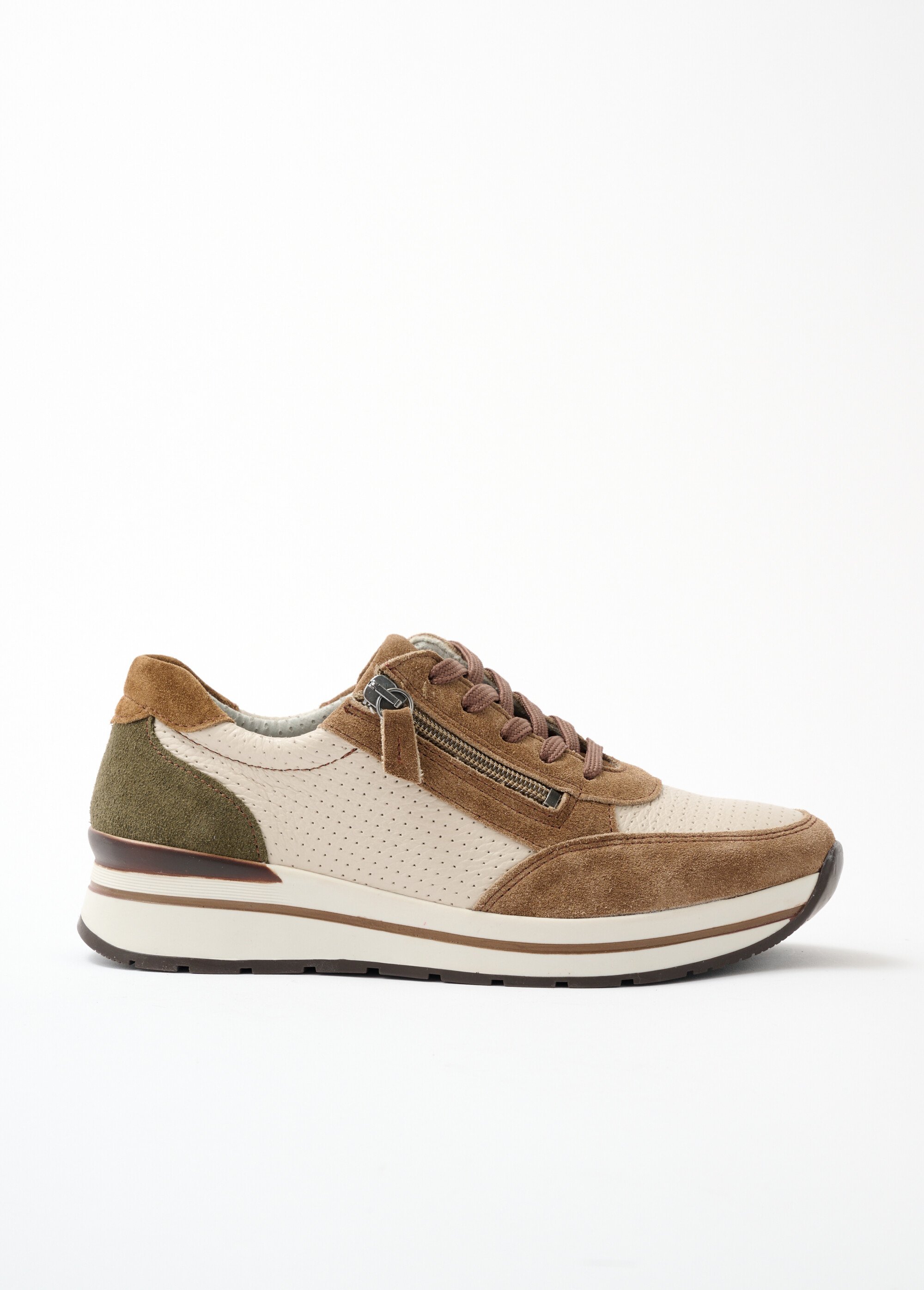 Baskets largeur confort cuir bi-matière Femme Beige OLYMPIA DR1