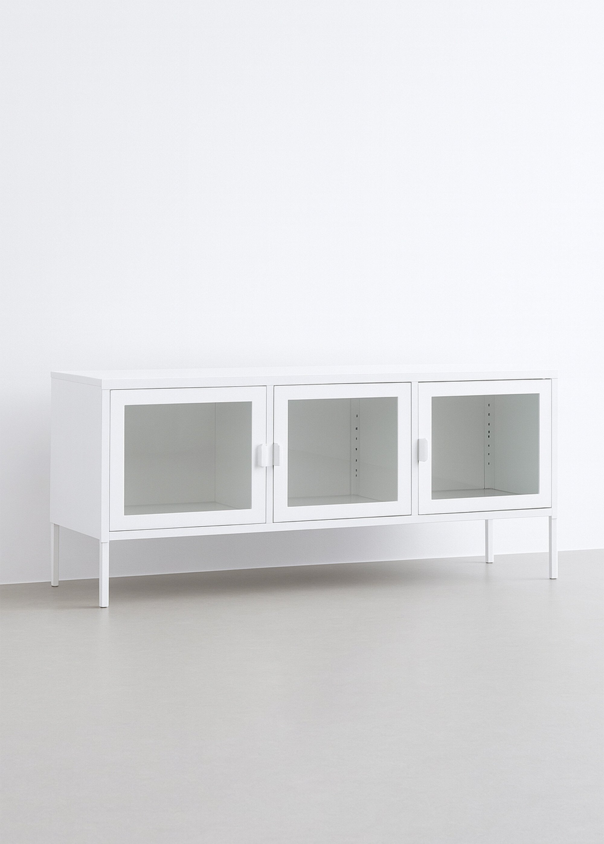 Buffet bas acier avec 3 portes vitrées BLANC HN-3001054 FA1