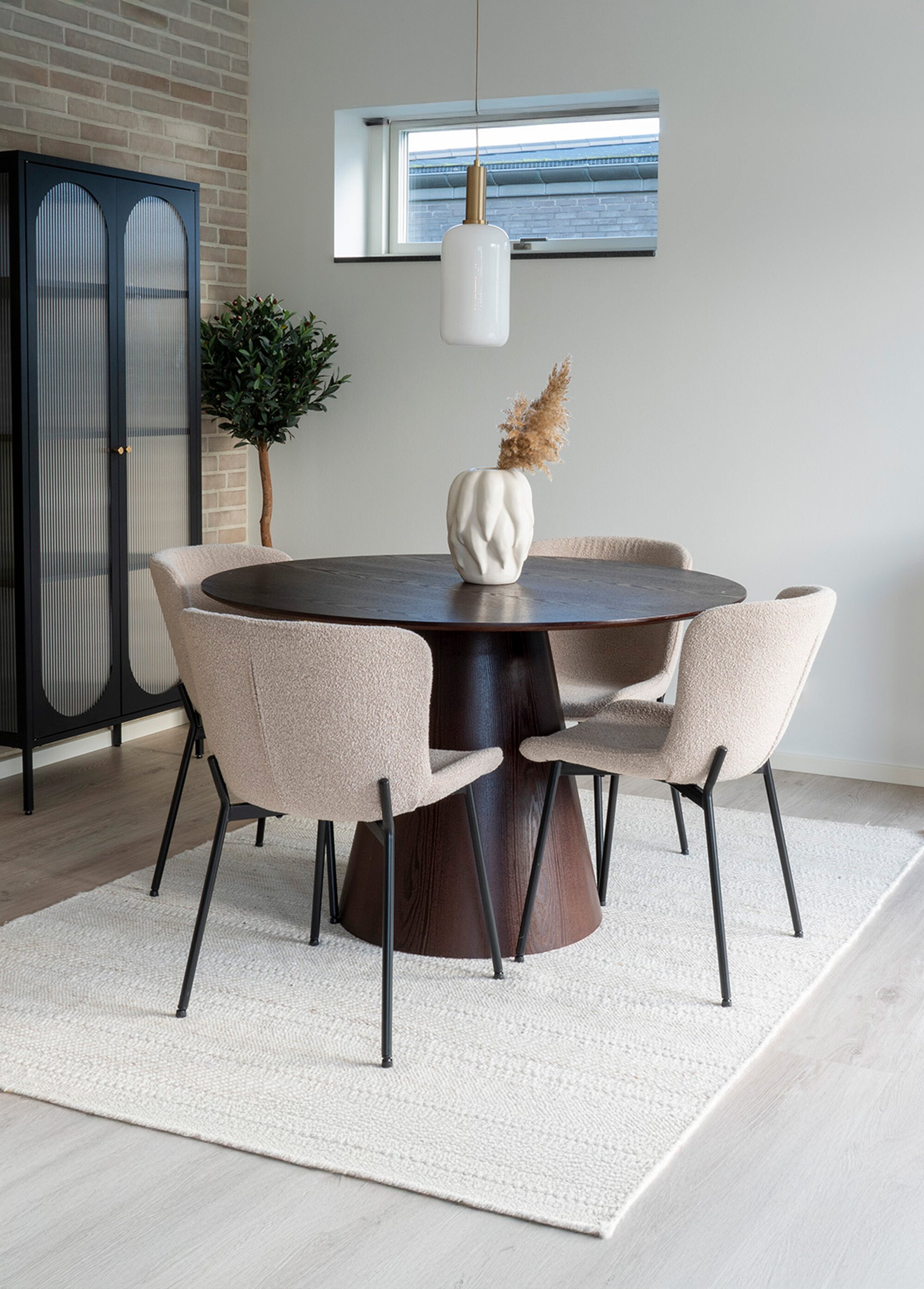 Chaise de salle à manger en bouclette BEIGE HN-1001135 SI1