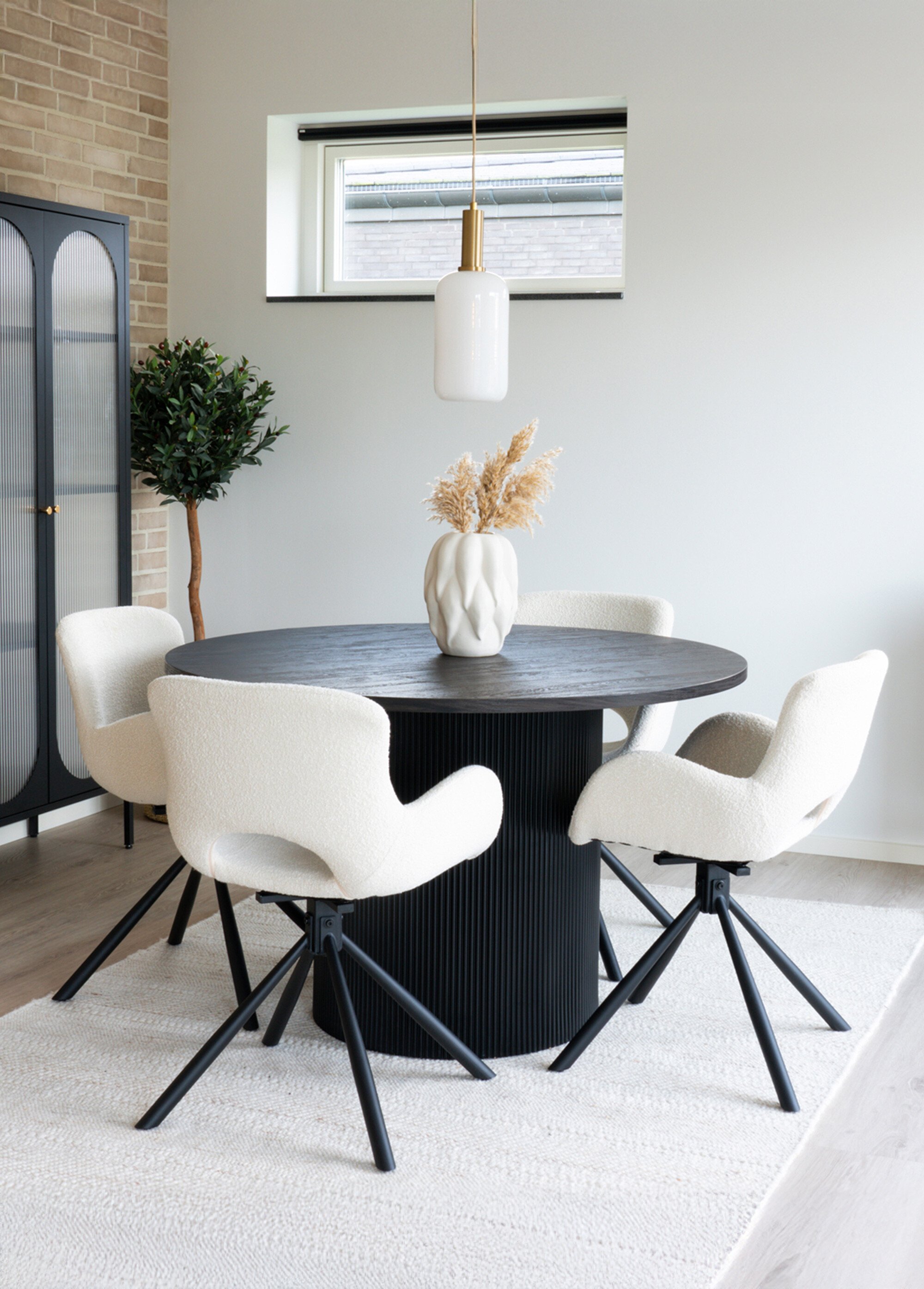 Chaise de salle à manger pivotante bouclette BLANC CASSE HN-1001186 SI1