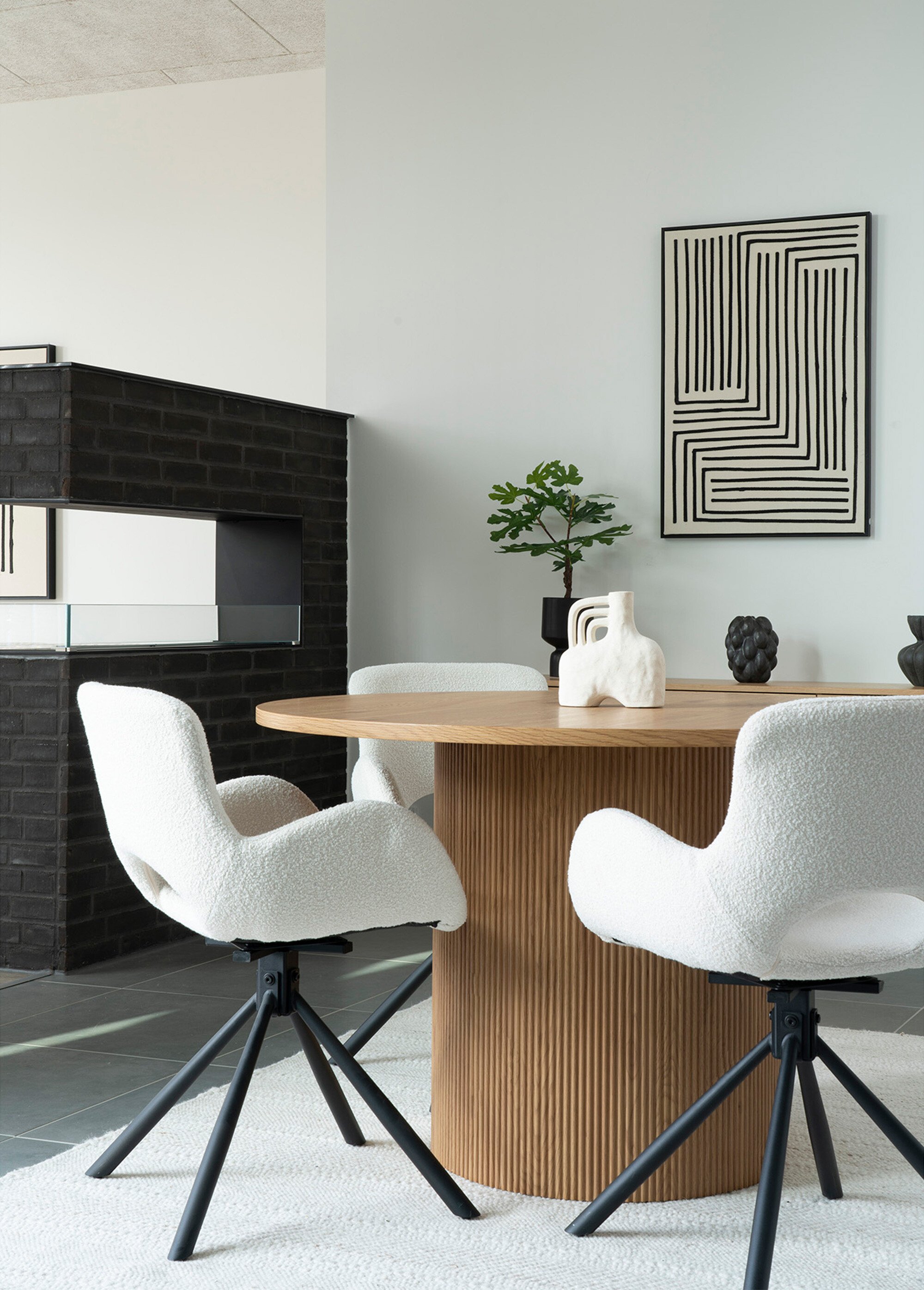 Chaise de salle à manger pivotante bouclette BLANC CASSE HN-1001186 SI2