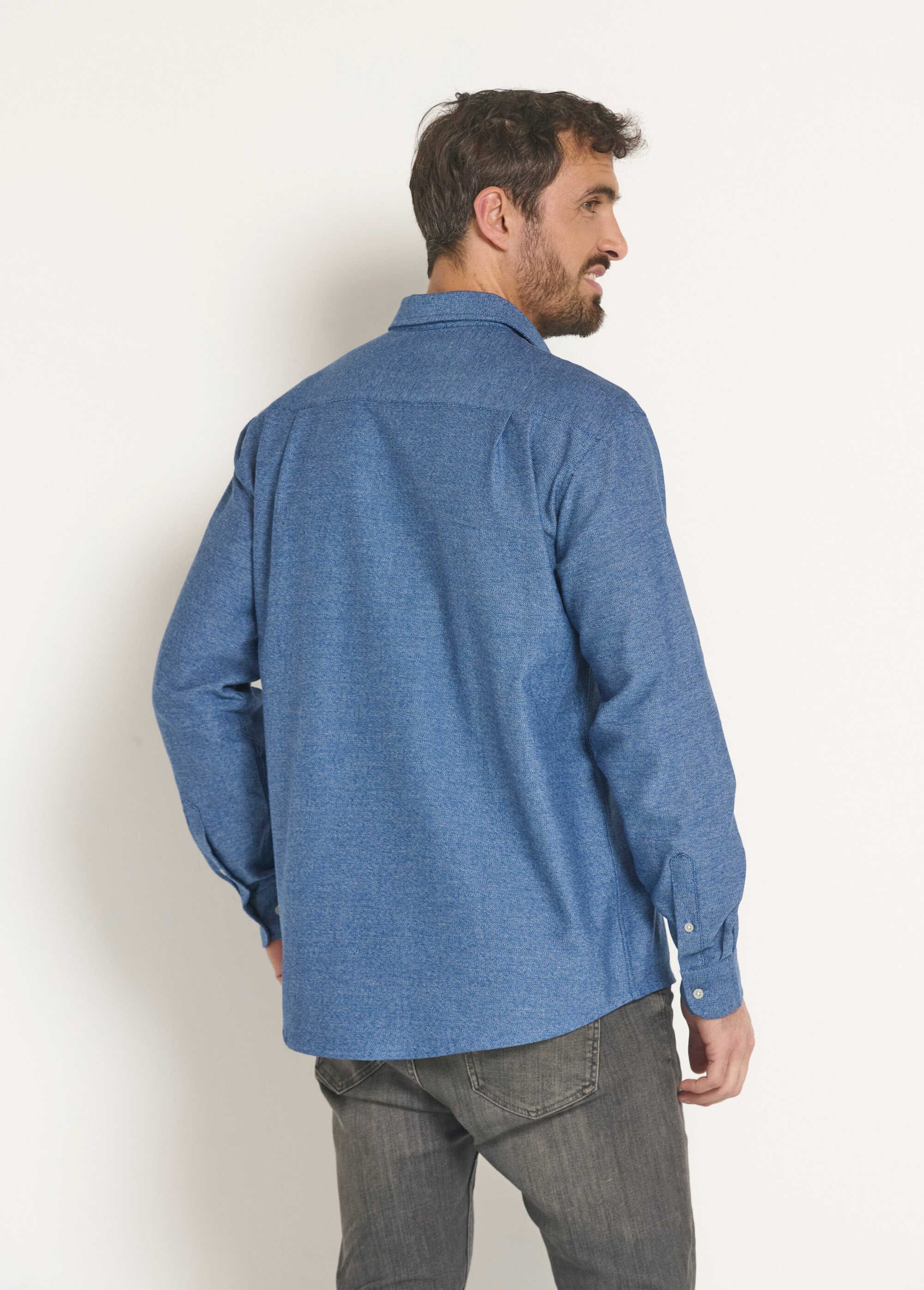 Chemise Homme Regular Fit À Manches Longues Avec Poche Casual Chemise Business Boutons Couleur