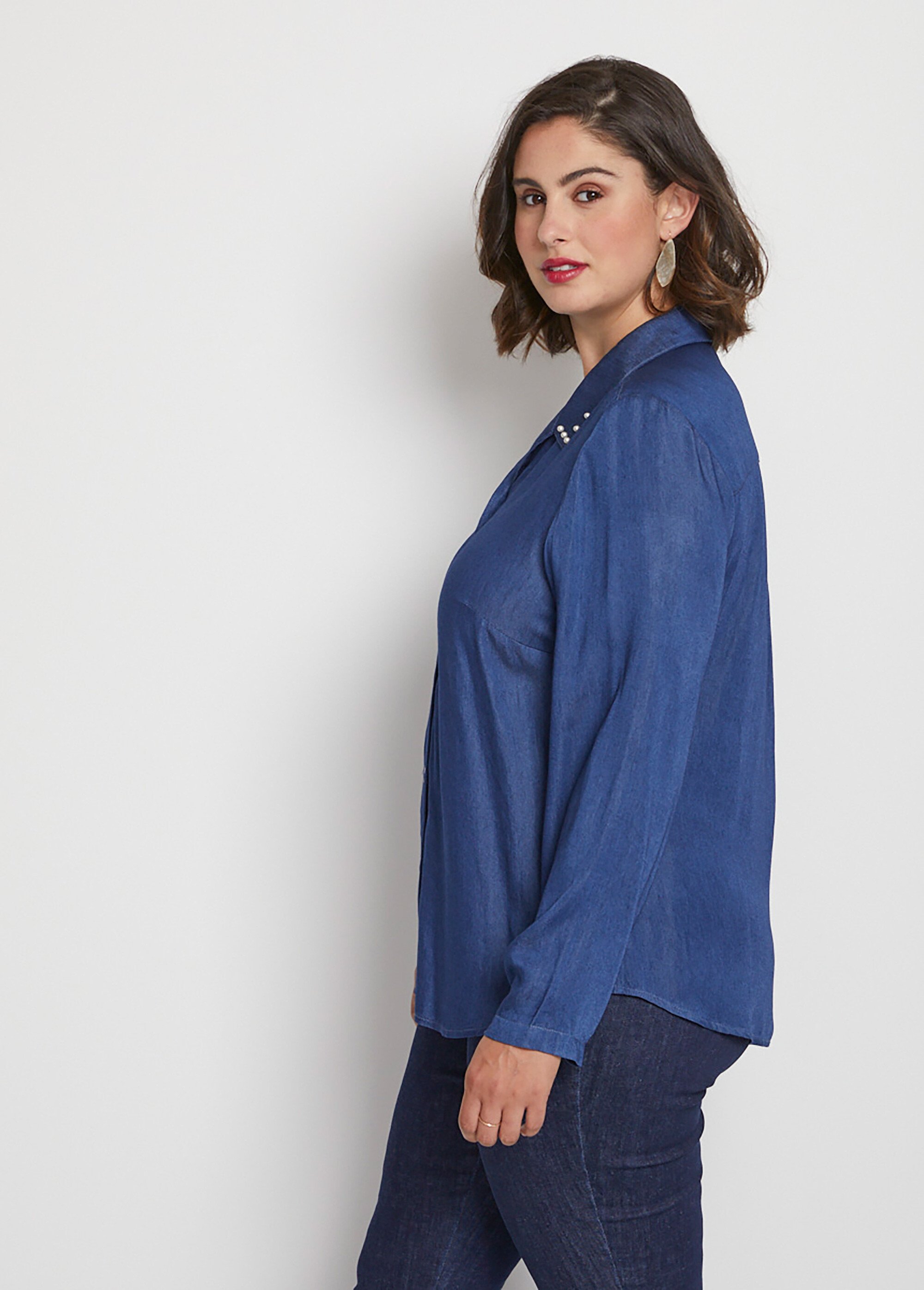 Chemisier en tissu fluide col bijou Femme Grande Taille Bleu CAPIDI DR1
