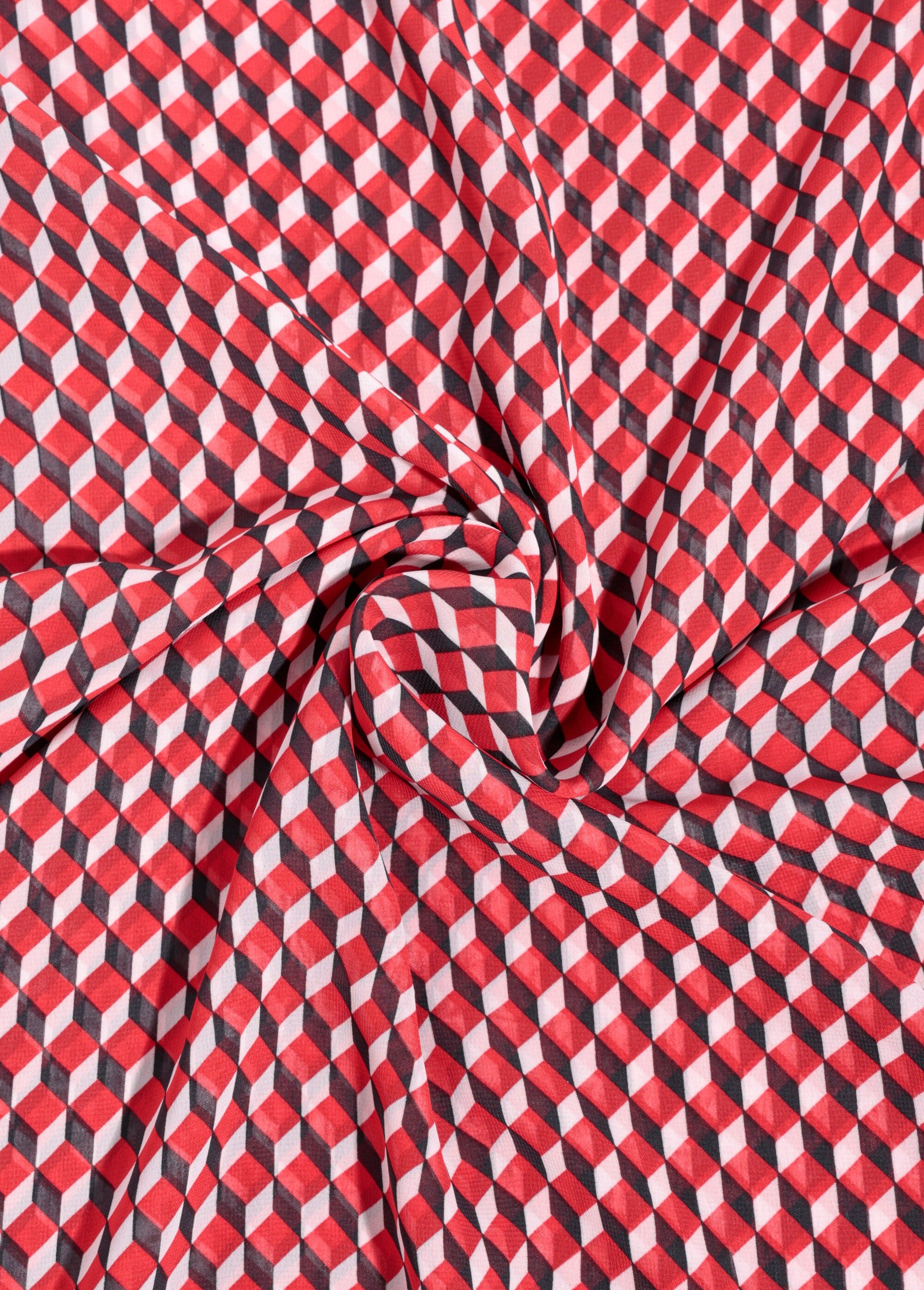 Coupon tissu habillement, voile losanges ROUGE COT147038 FA1