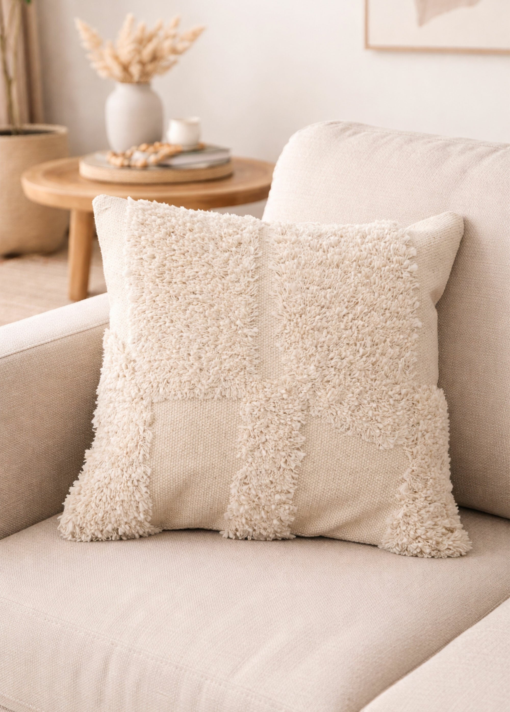 Coussin carré tufté motif abstrait Beige KP-A35940540 SI1
