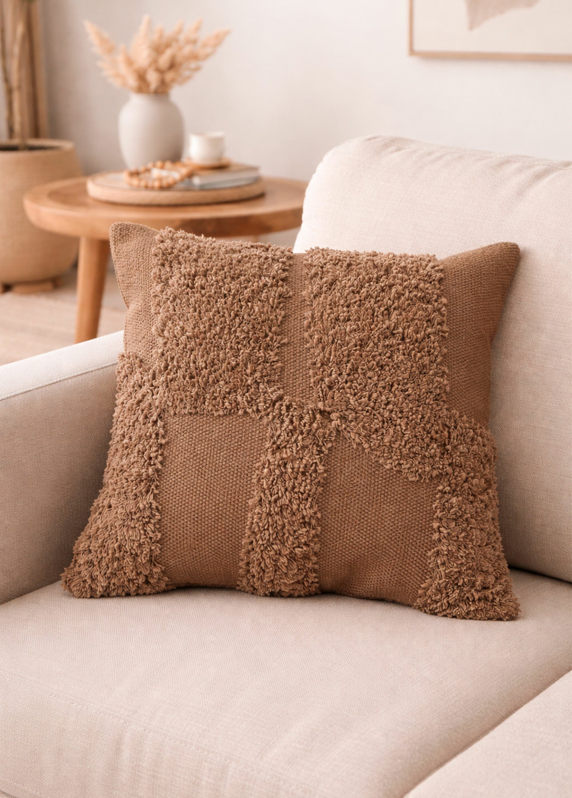 Coussin carré tufté motif abstrait Marron KP-A35940540 SI1