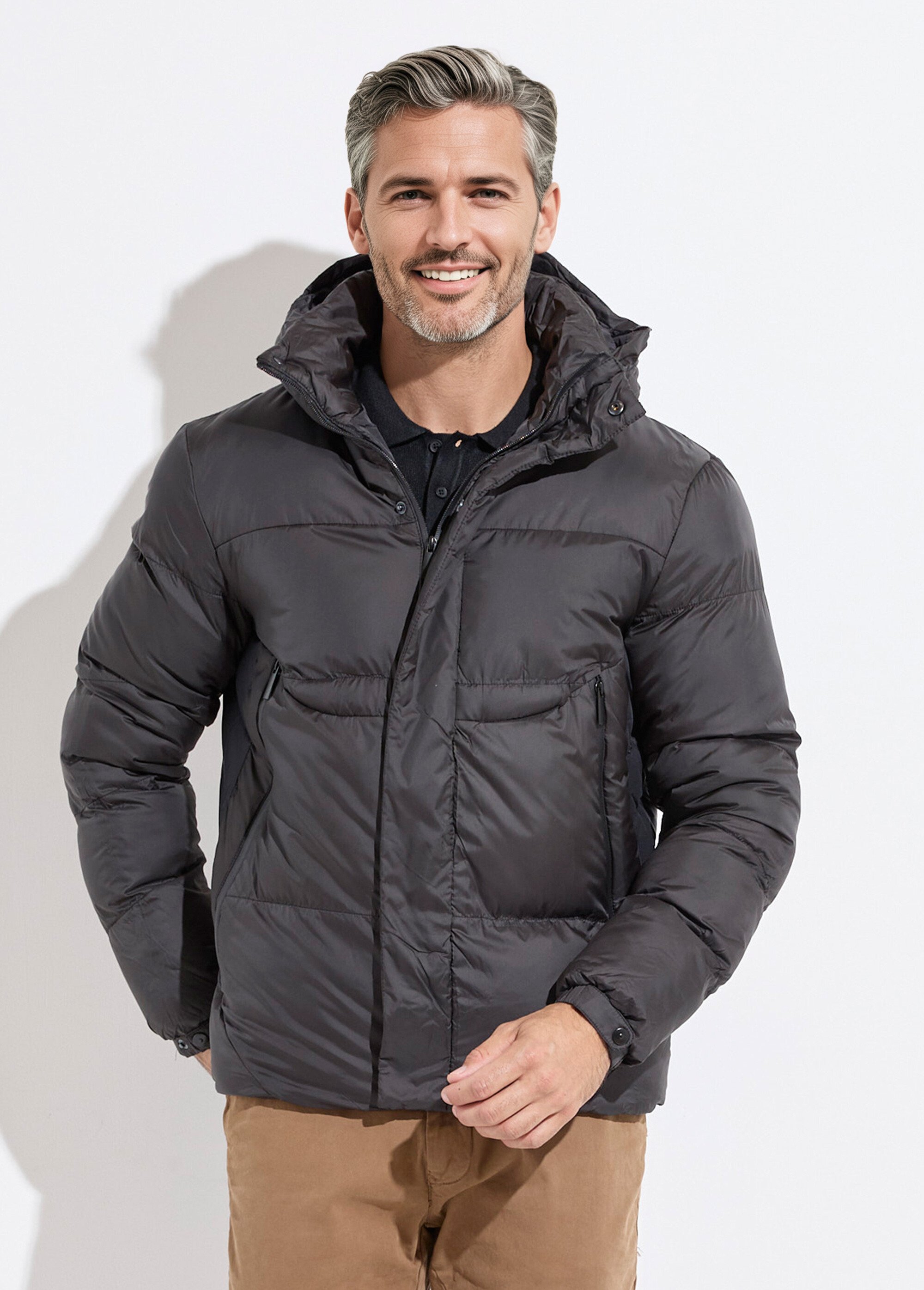 Doudoune chaude matelassée à capuche Homme Noir KYM5292 FA1