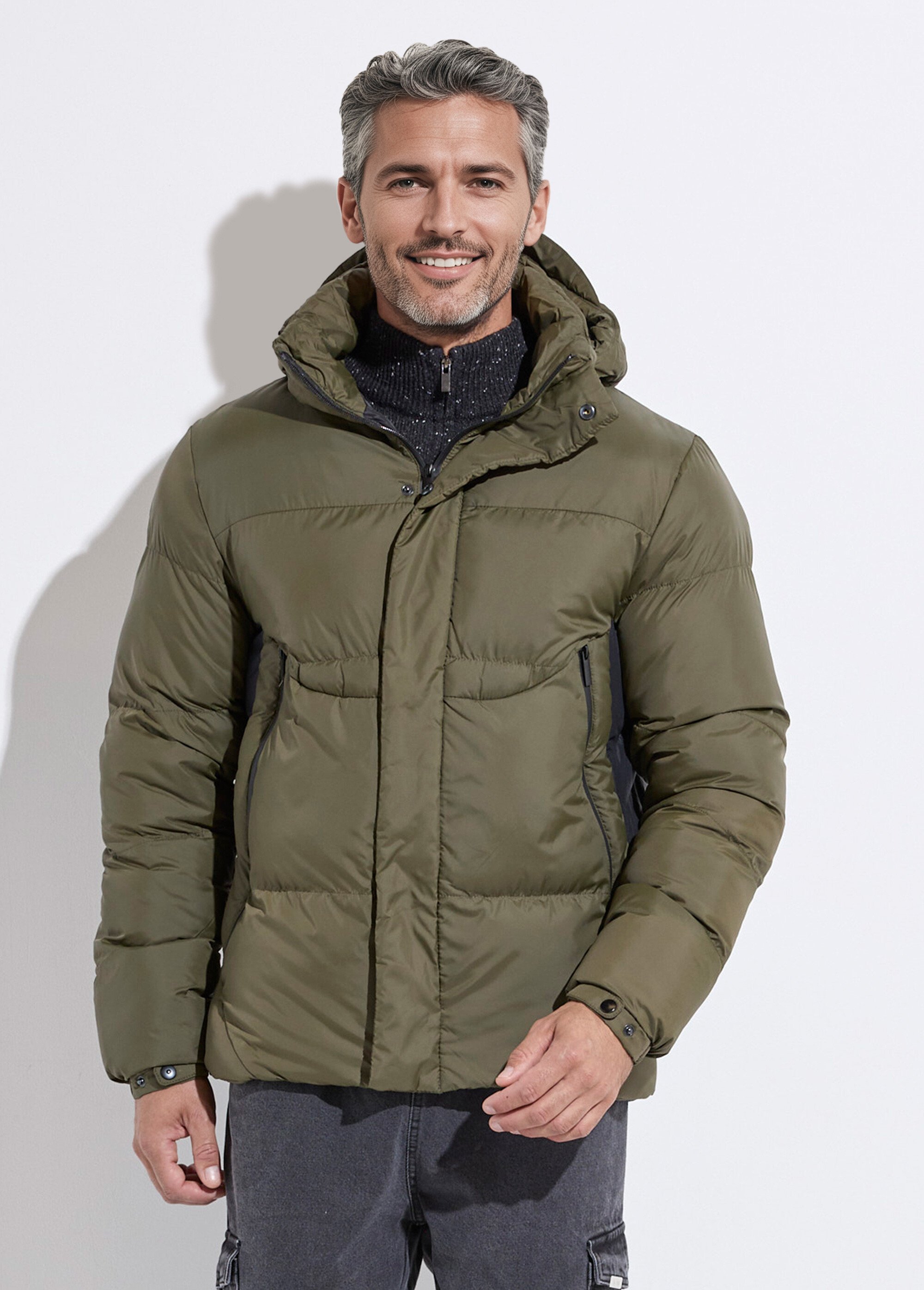 Doudoune chaude matelassée à capuche Homme Vert KYM5292 FA1