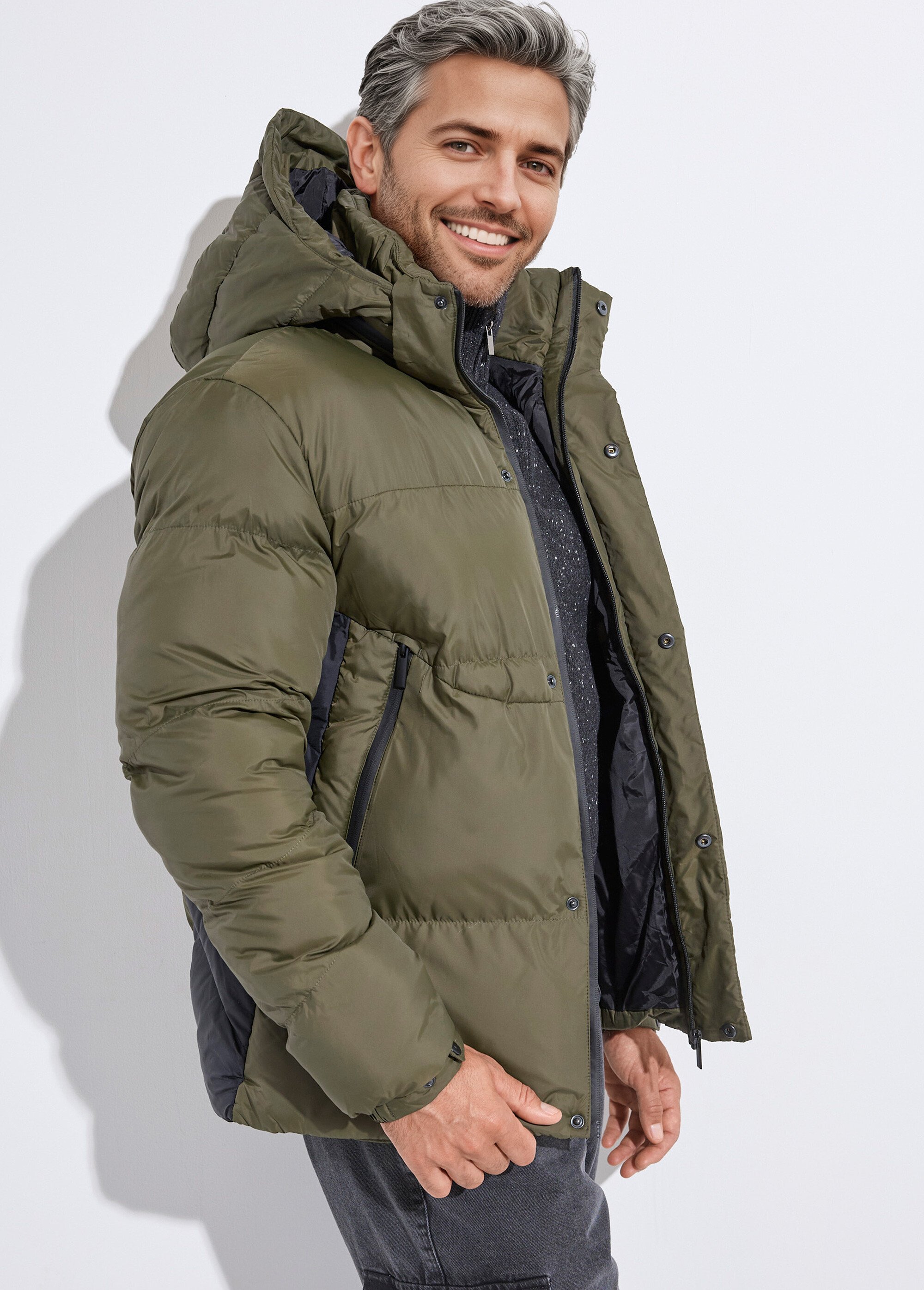 Doudoune chaude matelassée à capuche Homme Vert KYM5292 MV1