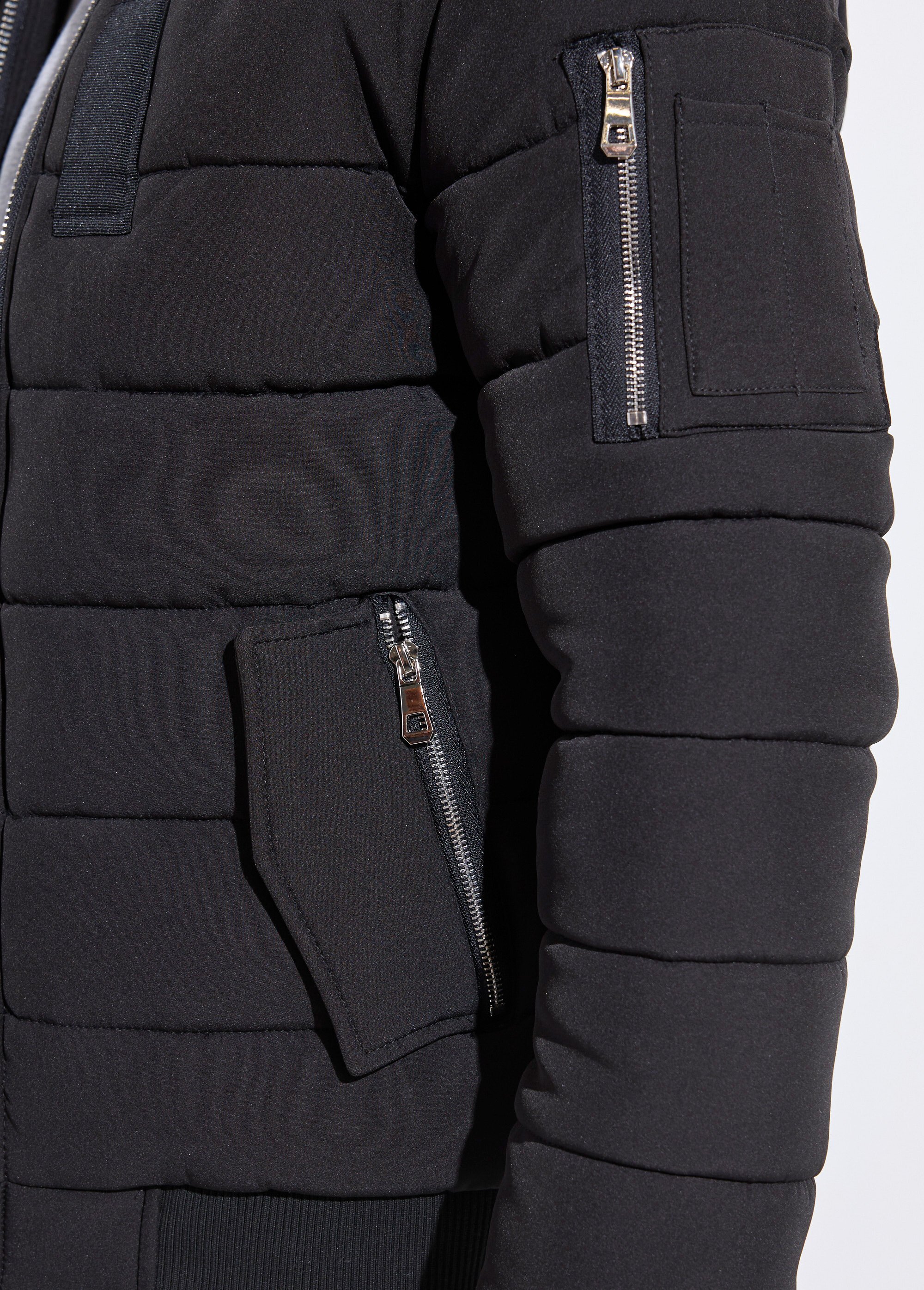 Doudoune col fourrure, détails métal Homme Noir KYM271 DE1