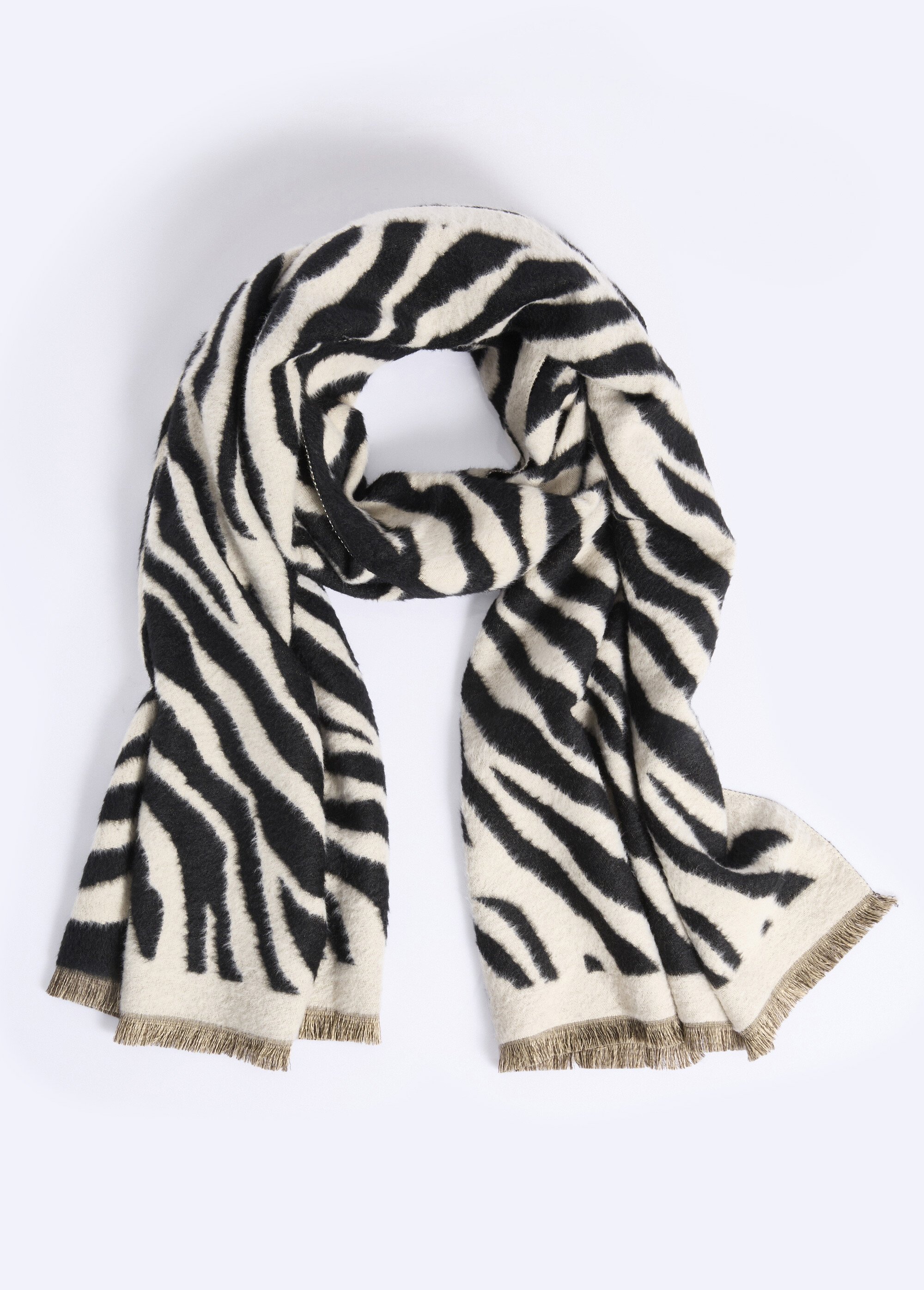 Echarpe fine à franches, motif zèbre