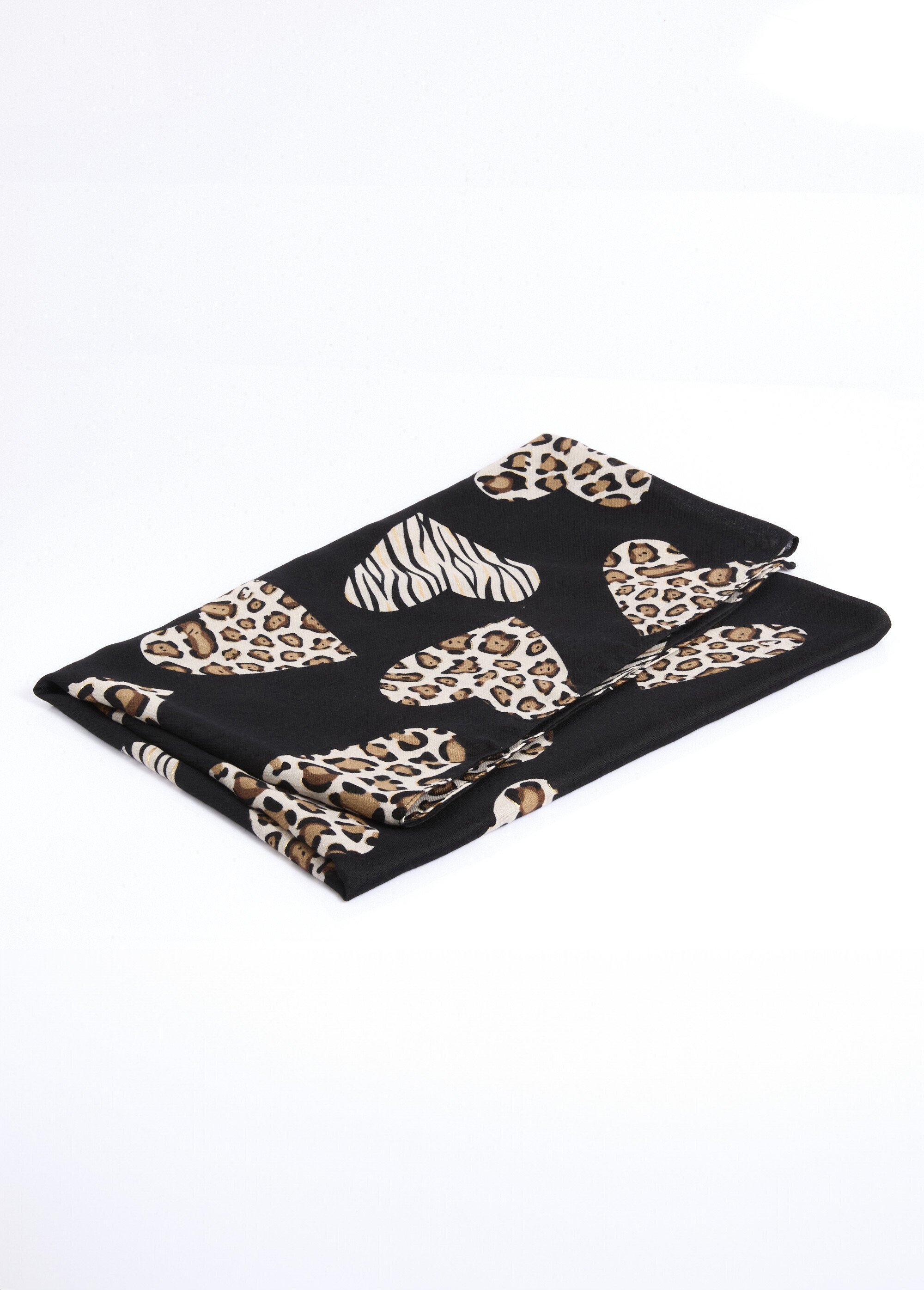 Echarpe fine cœurs motifs animaliers Femme Noir TOPJC25306 DE1