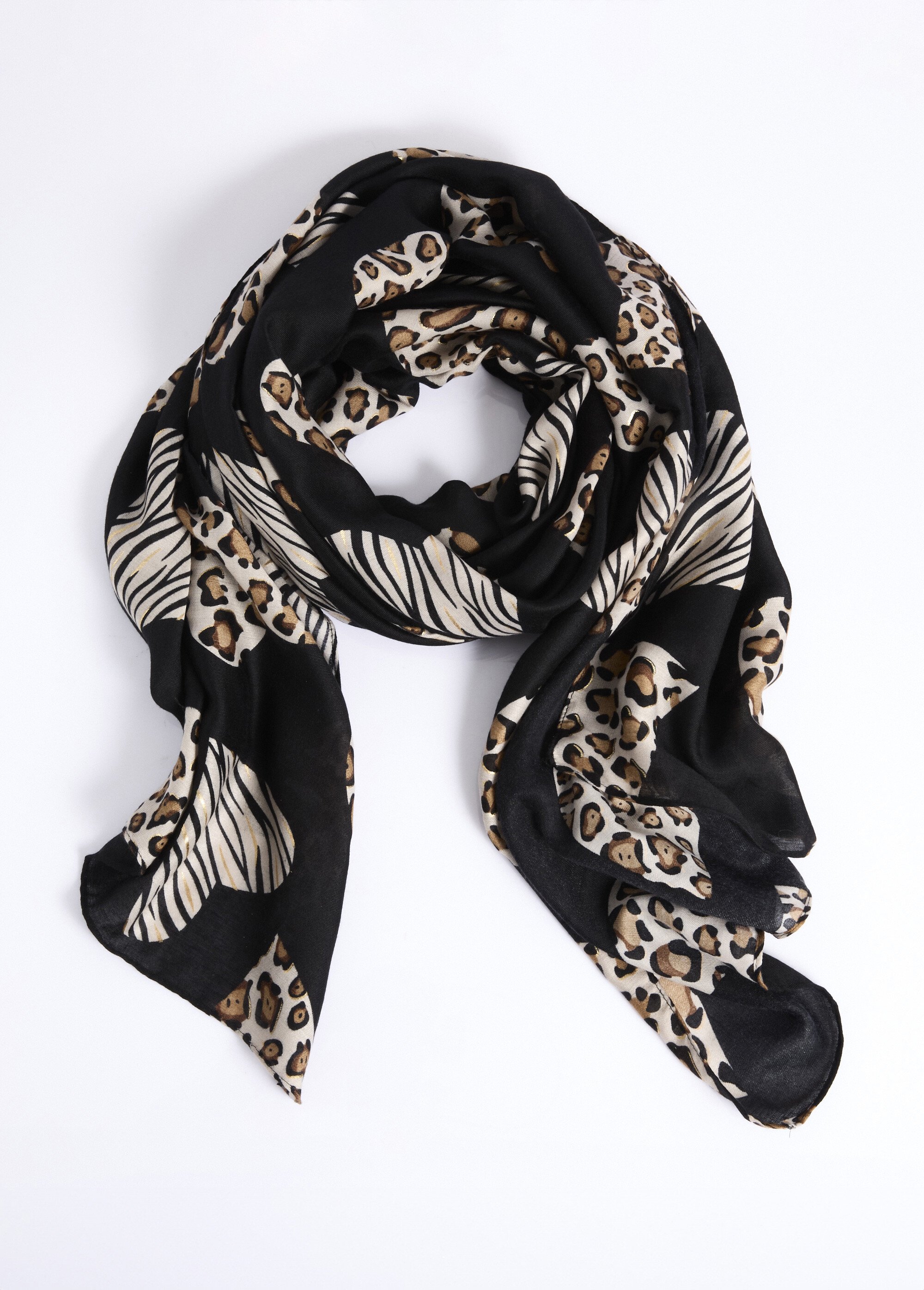 Echarpe fine cœurs motifs animaliers Femme Noir TOPJC25306 FA1