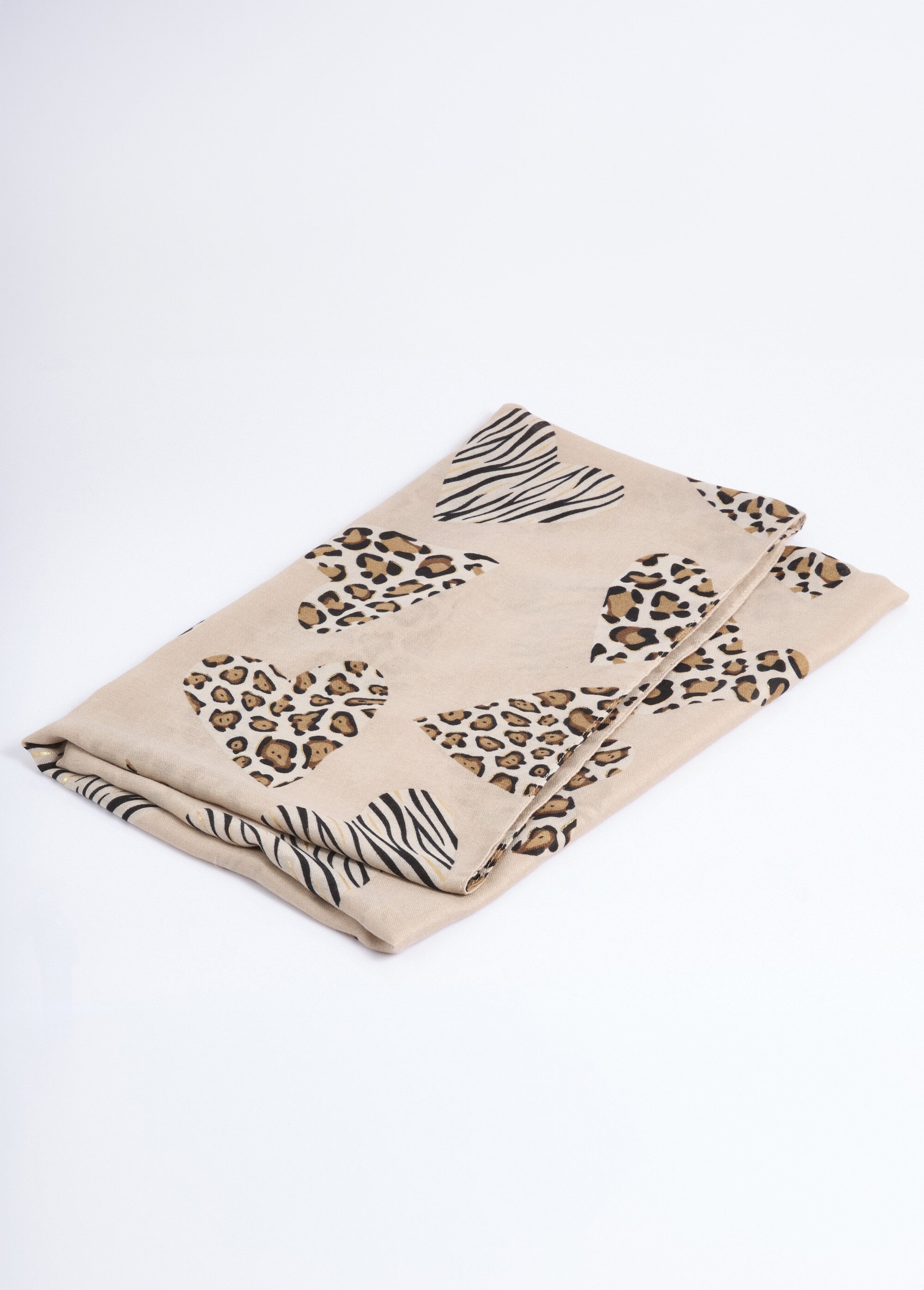 Echarpe fine cœurs motifs animaliers Femme Marron TOPJC25306 DE1