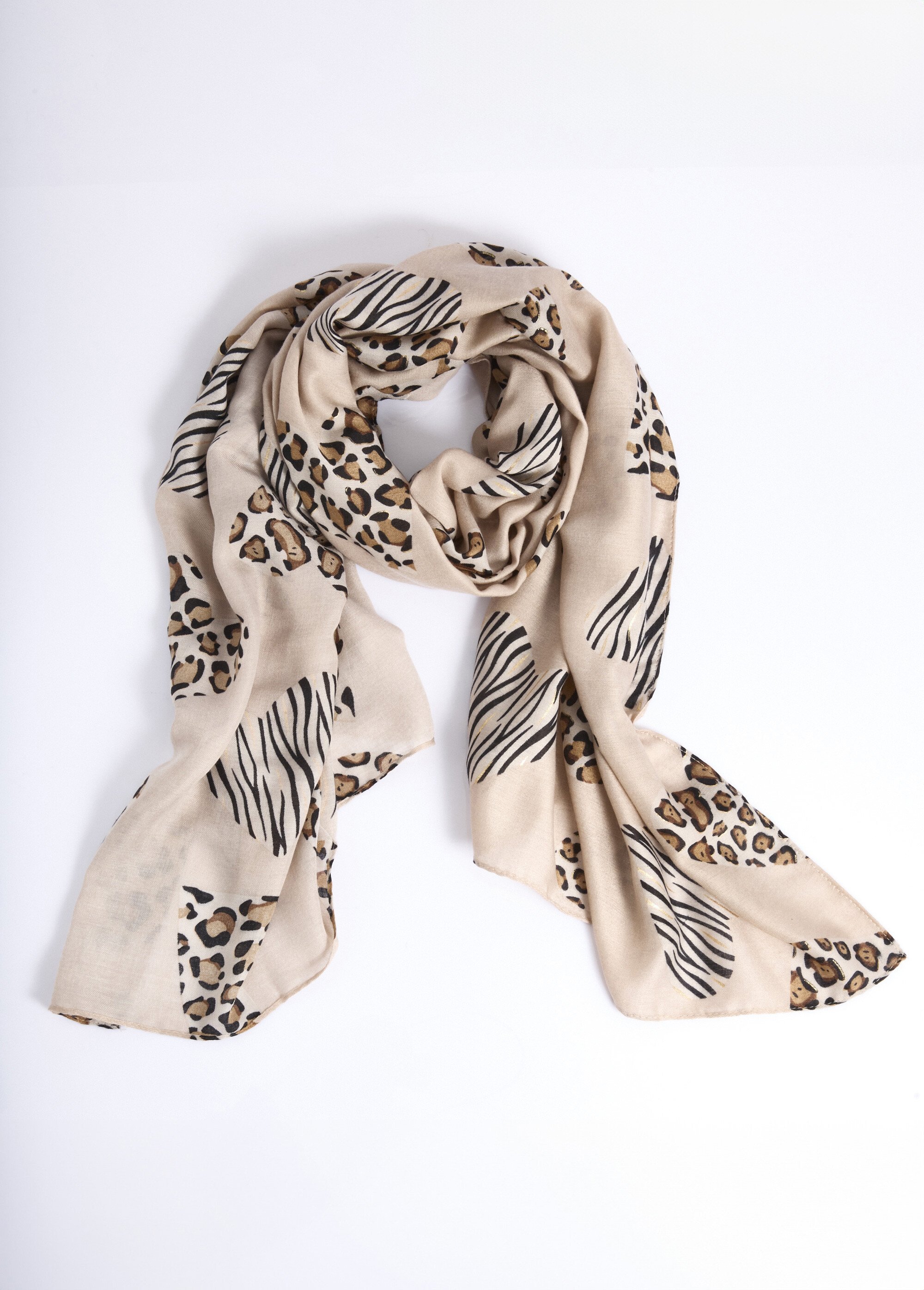 Echarpe fine cœurs motifs animaliers Femme Marron TOPJC25306 FA1